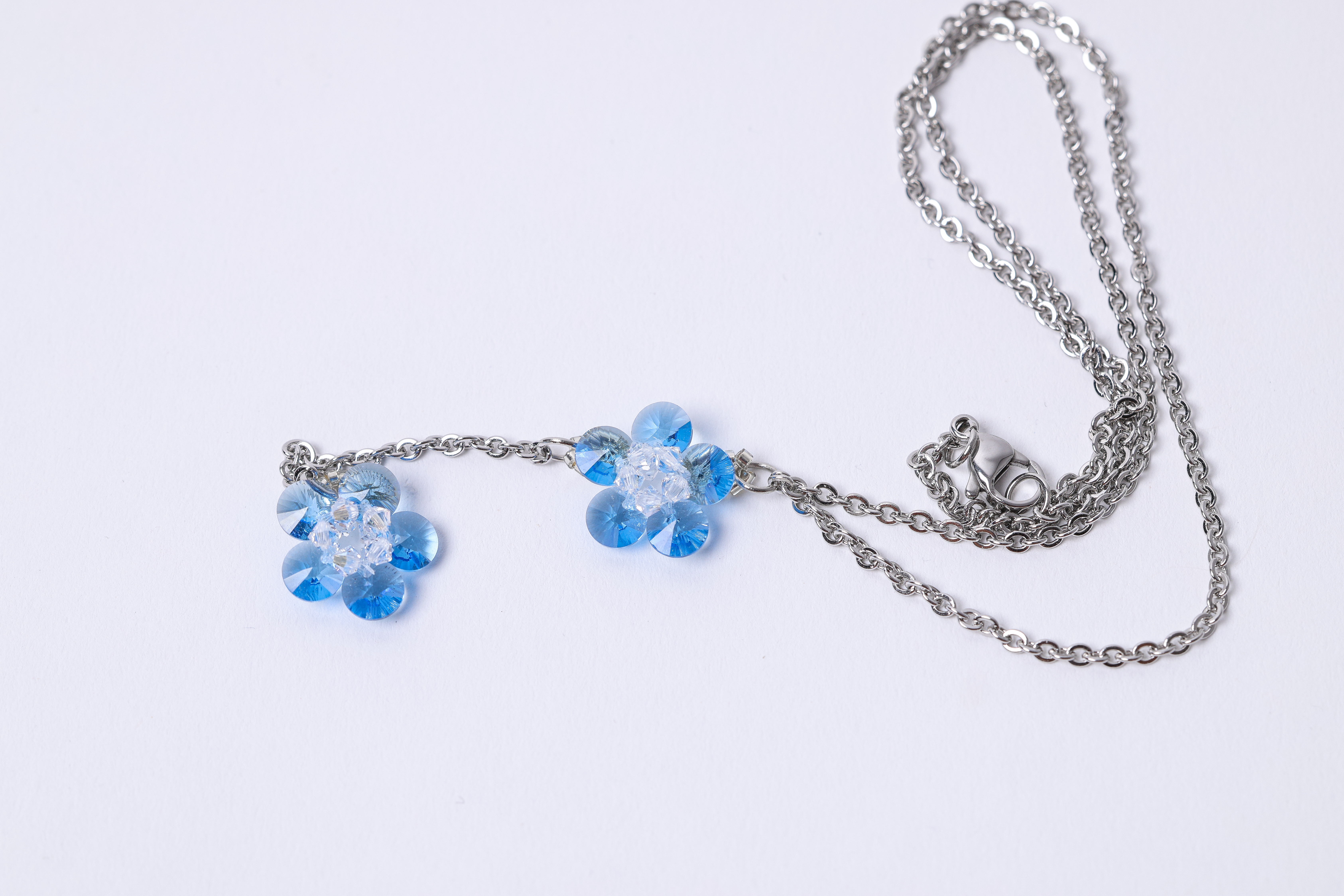 Blue Crystal Flower Necklace Set, Matching Earrings, Lariat Y Necklace, photo 3