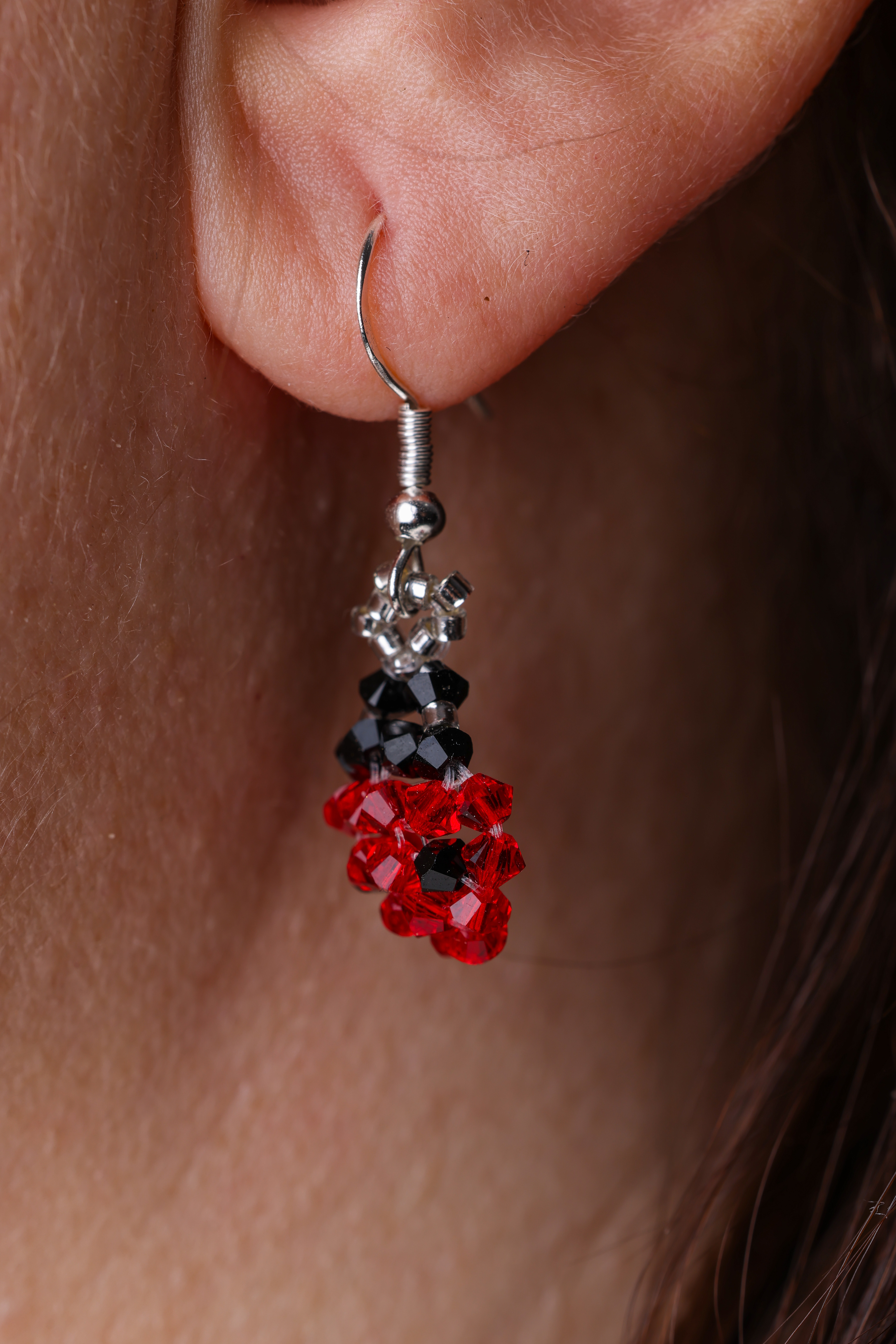 Mismatched Flower Earrings, Green Red Crystal Dangle, Unique Statement Earrings, photo 5