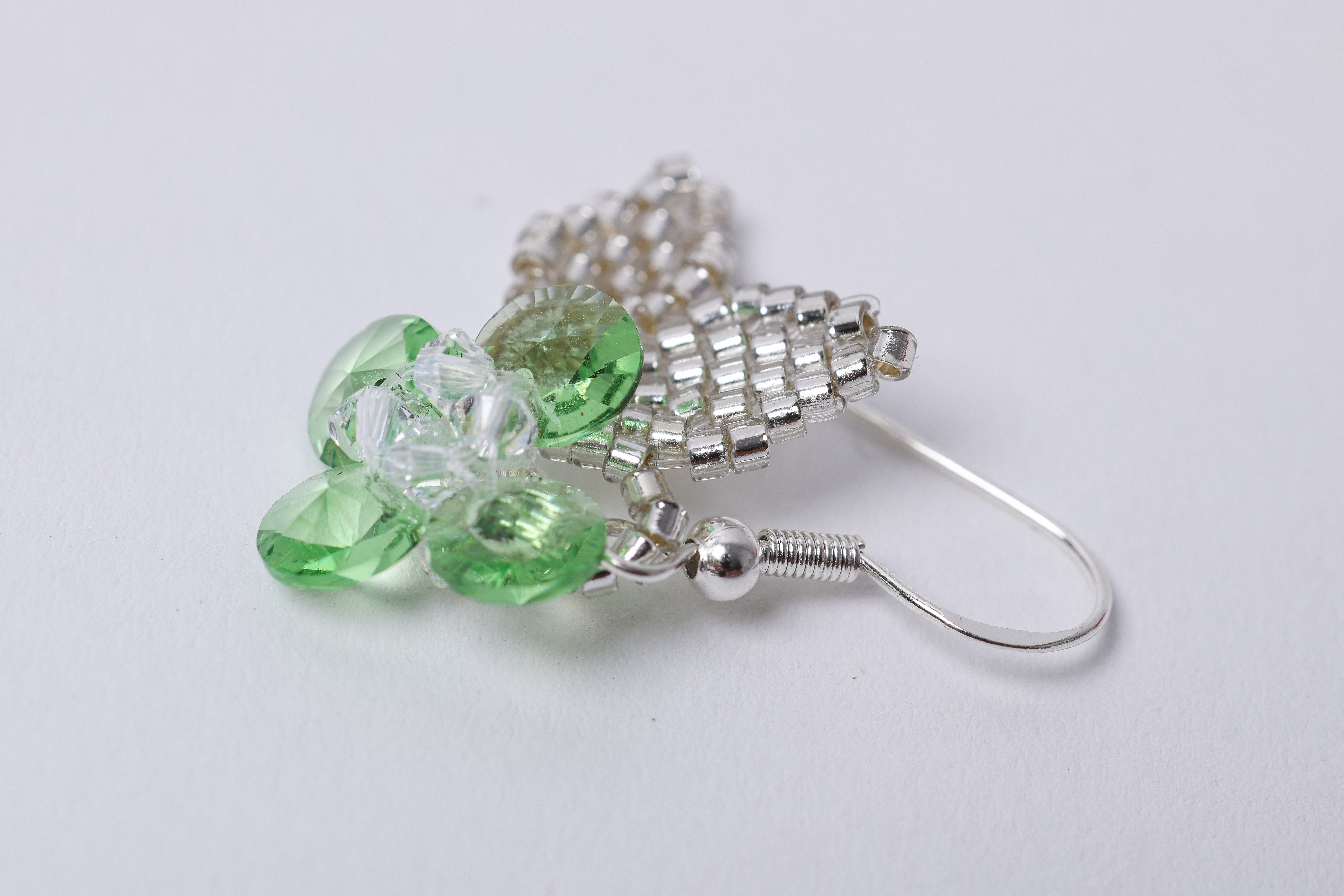 Mismatched Flower Earrings, Green Red Crystal Dangle, Unique Statement Earrings, photo 2