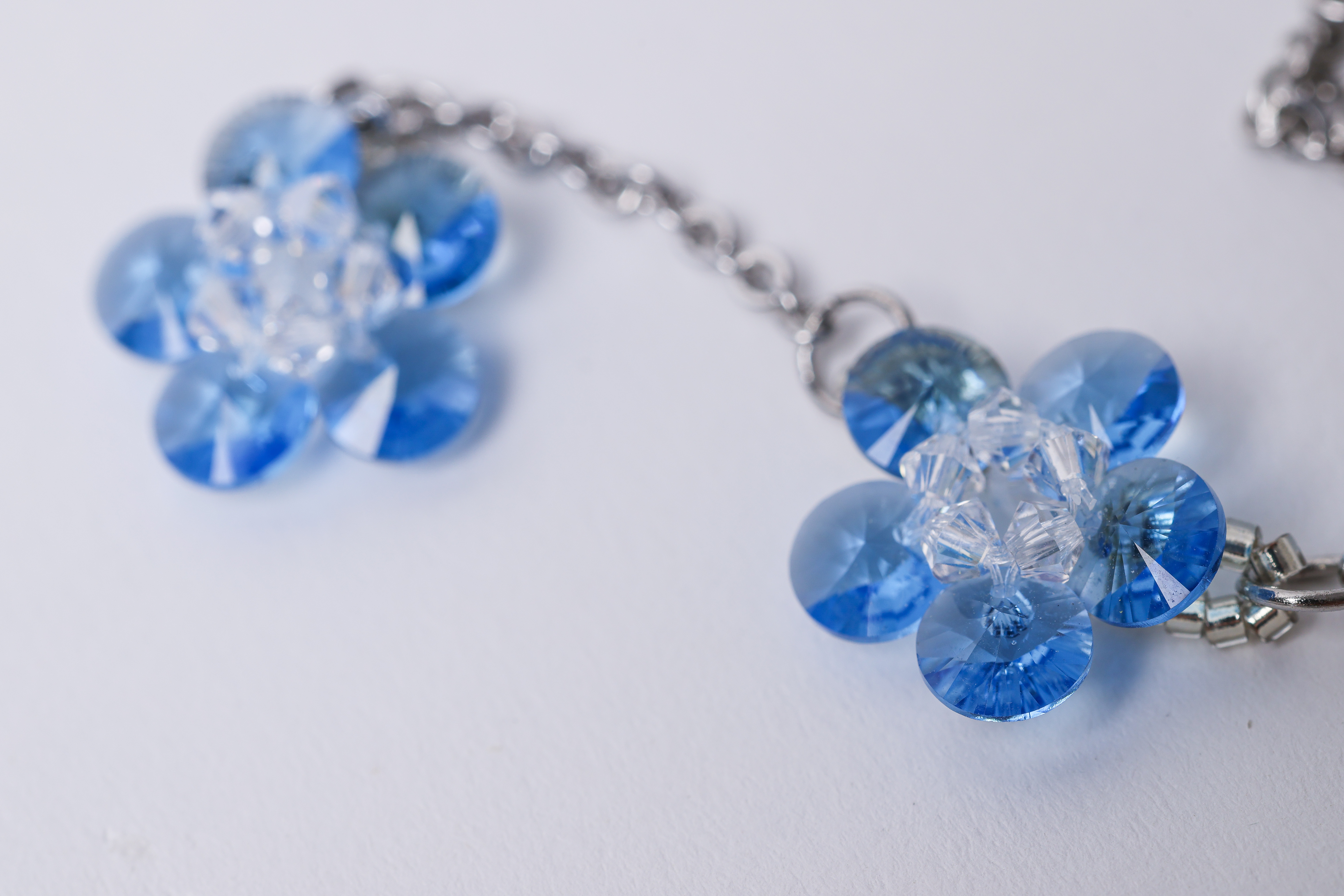 Blue Crystal Flower Necklace Set, Matching Earrings, Lariat Y Necklace, photo 6