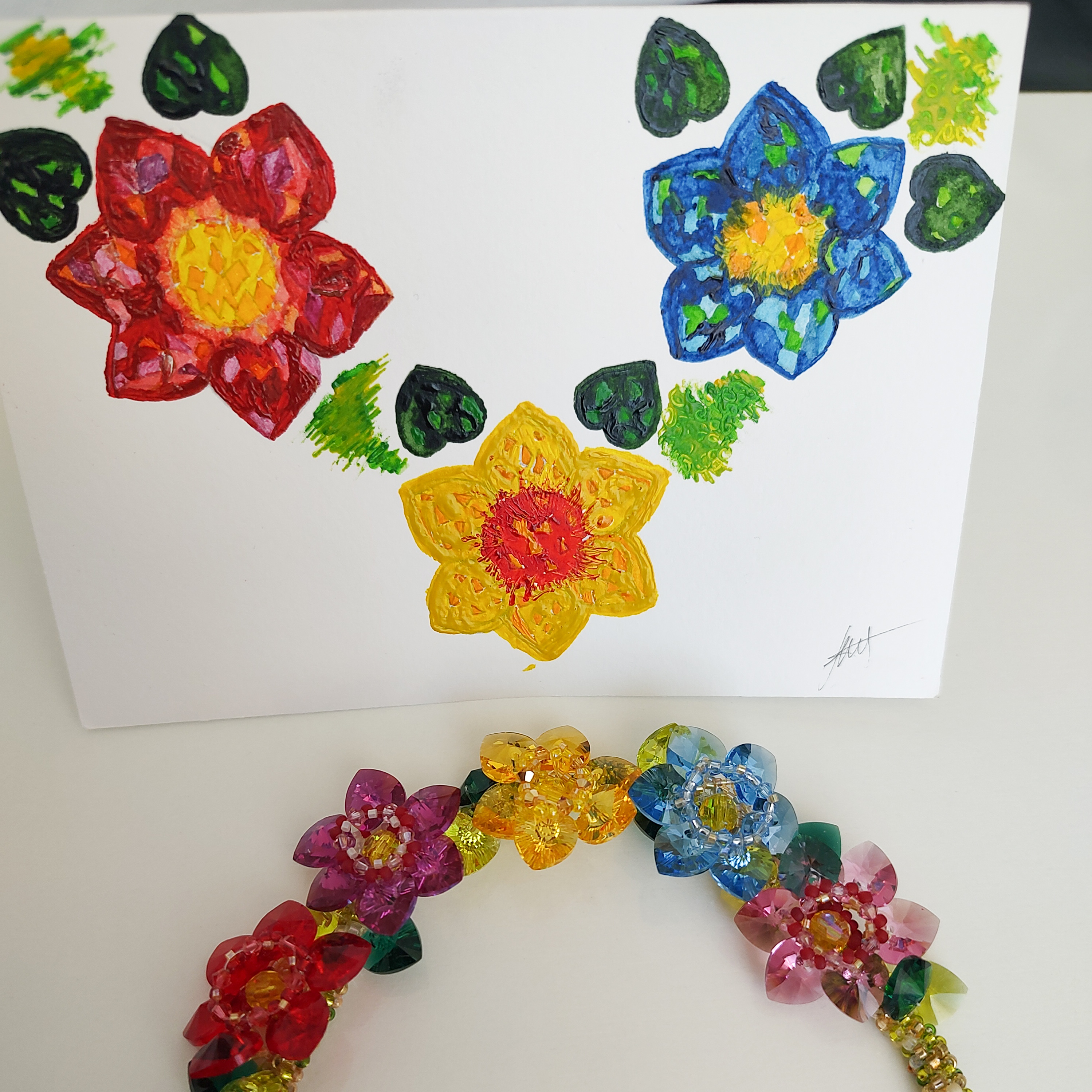 Colorful Crystal Flower Necklace, Handmade Floral Statement Jewelry, Multicolor Beaded Necklace, Romantic Gift for Her, photo 5