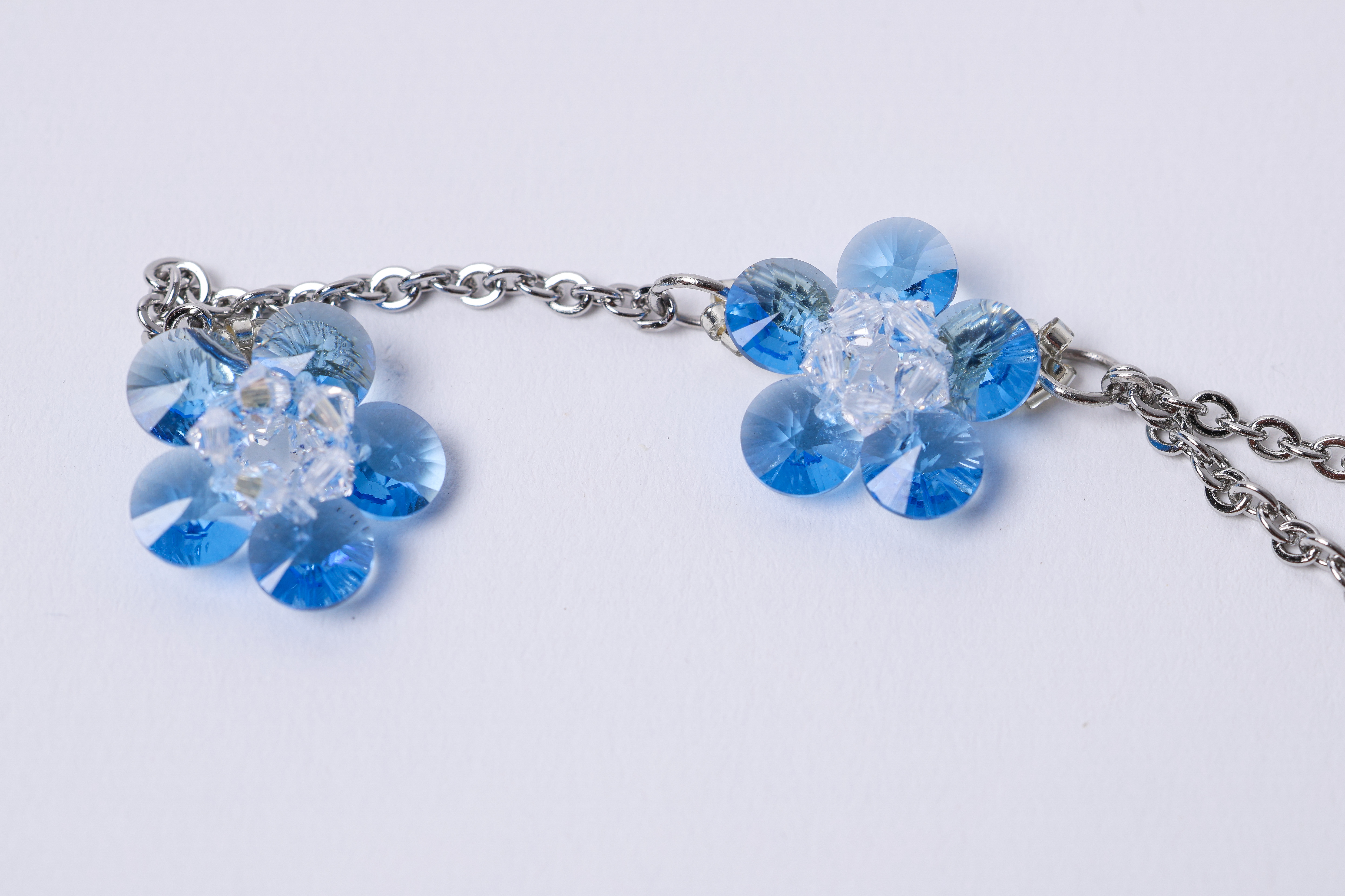 Blue Crystal Flower Necklace Set, Matching Earrings, Lariat Y Necklace, photo 4