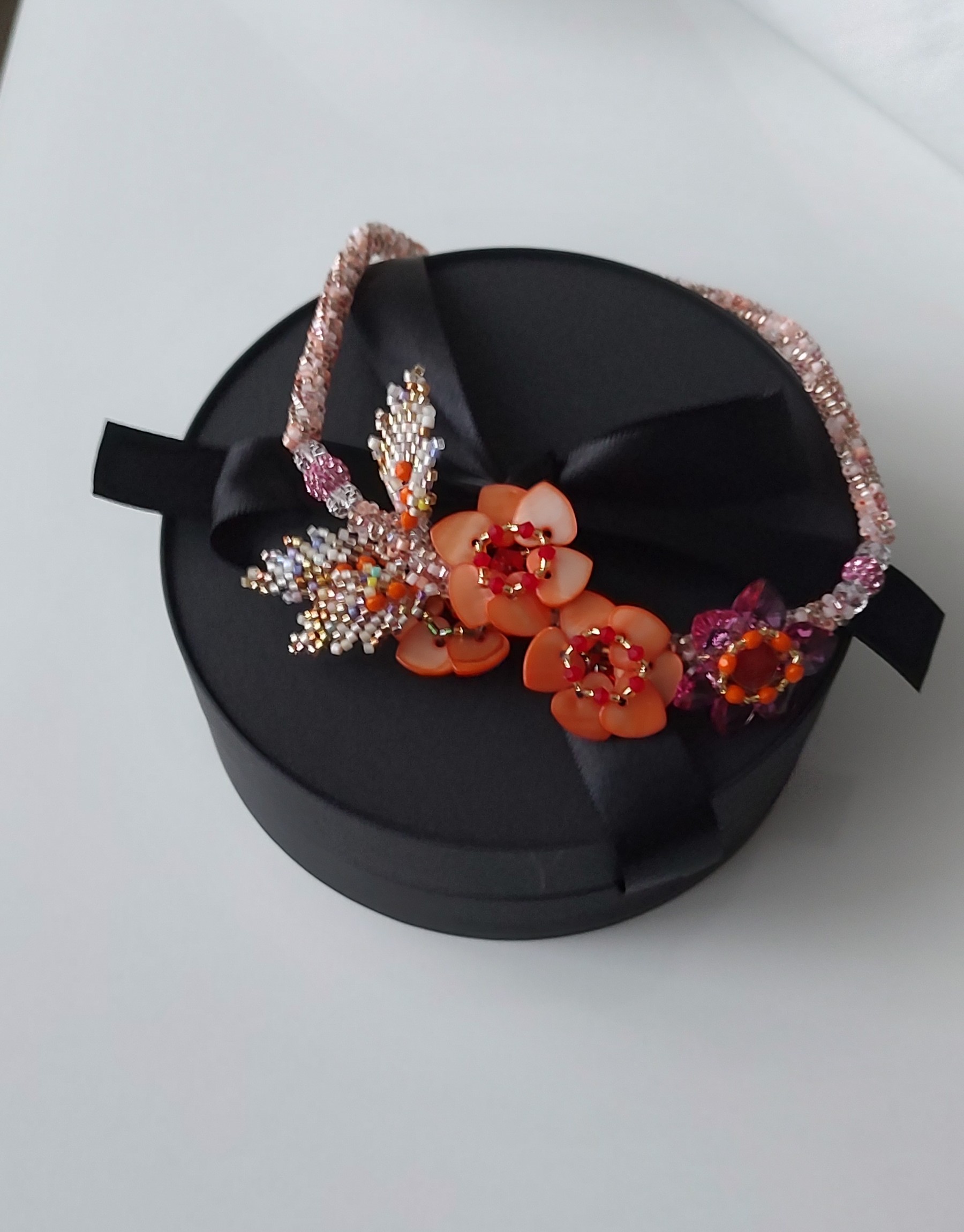 Orange Coral Flower Necklace, Pink Crystal Statement, Mother Of Pearl Jewelry, photo 3