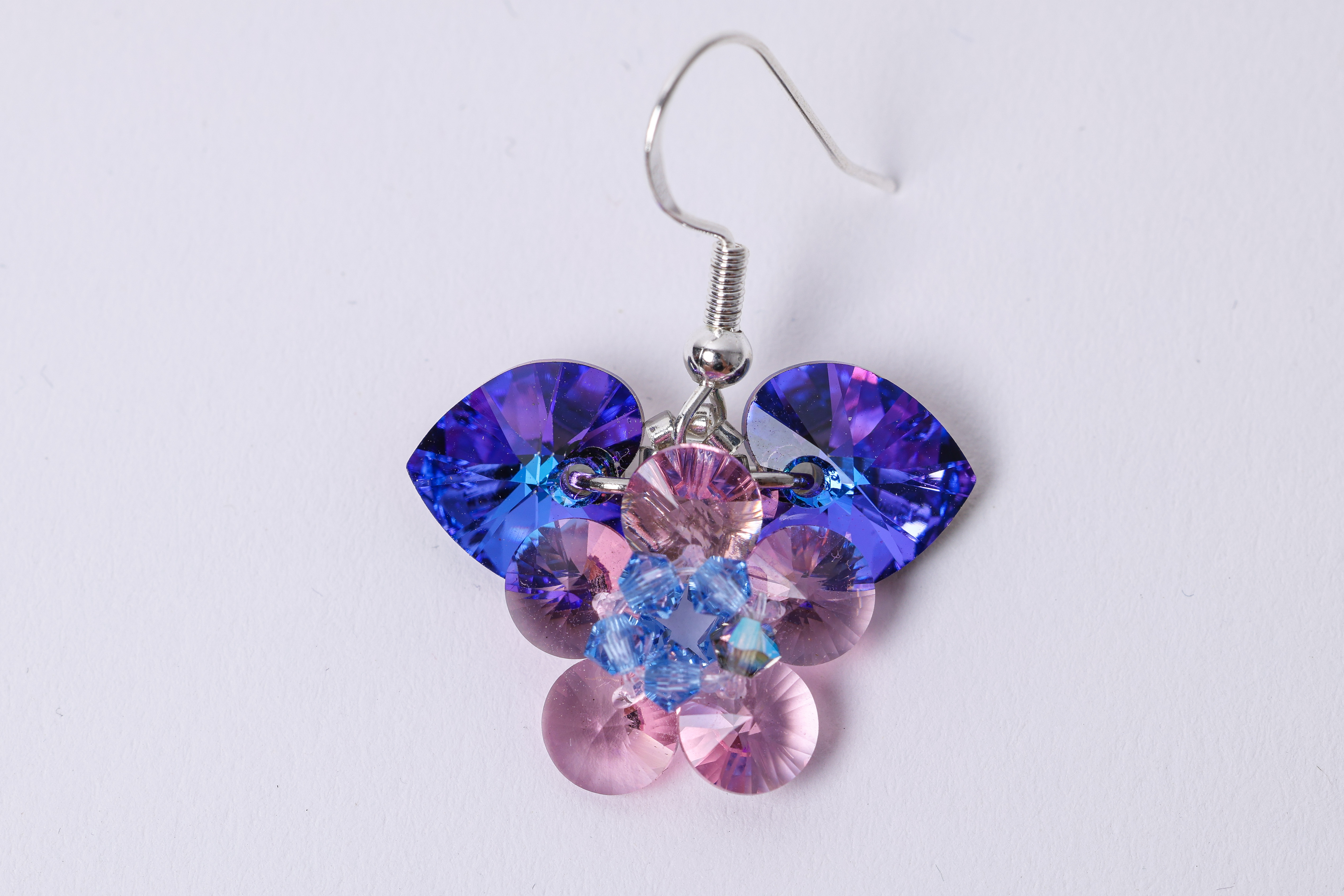 Purple Pink Blue Crystal Earrings, Heart Dangle, Colorful Statement Earrings, photo 3
