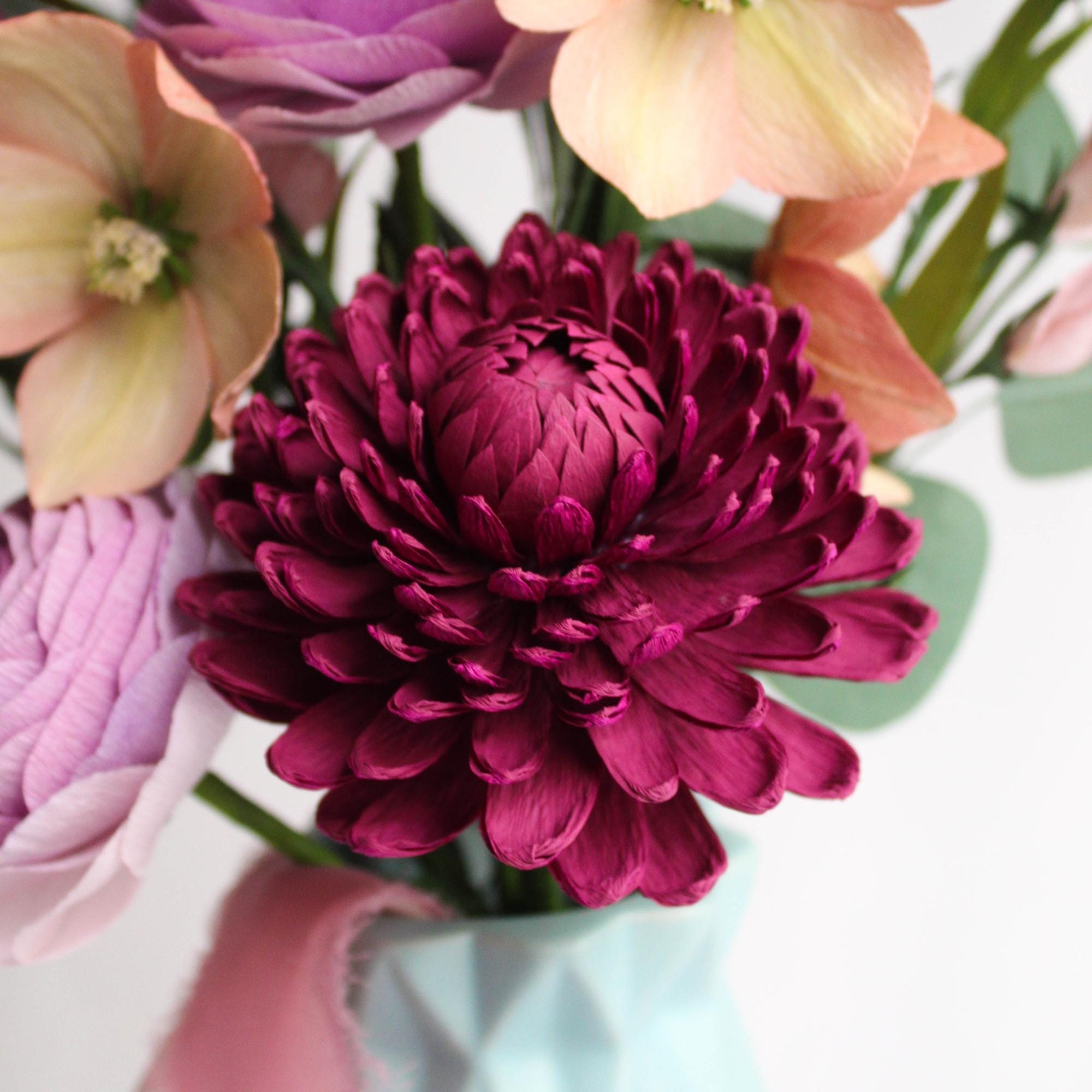 Handmade crepe paper bridal bouquet in purple and lilac tones, photo 6