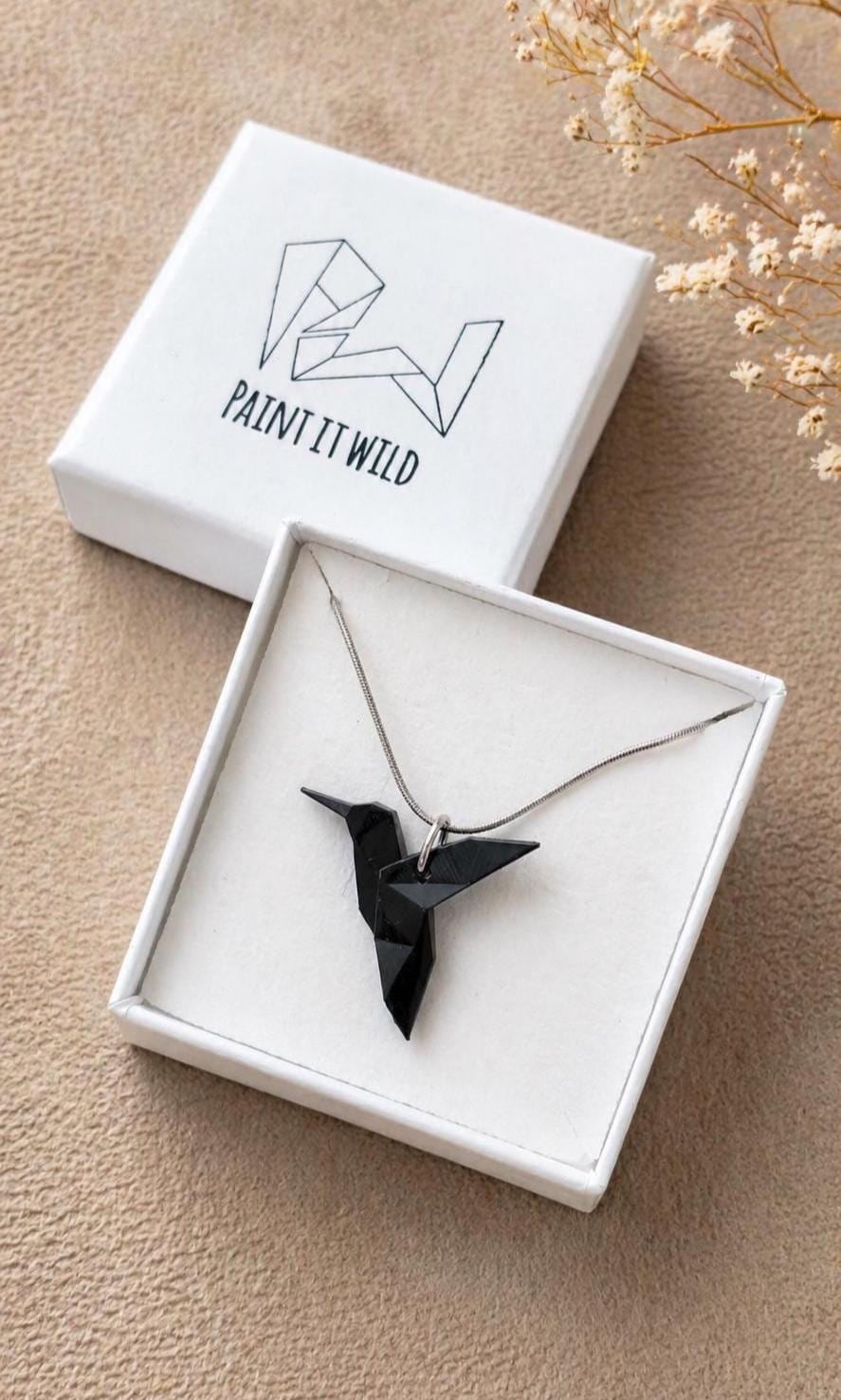 Origami Hummingbird Necklace: Geometric Resin Bird Pendant