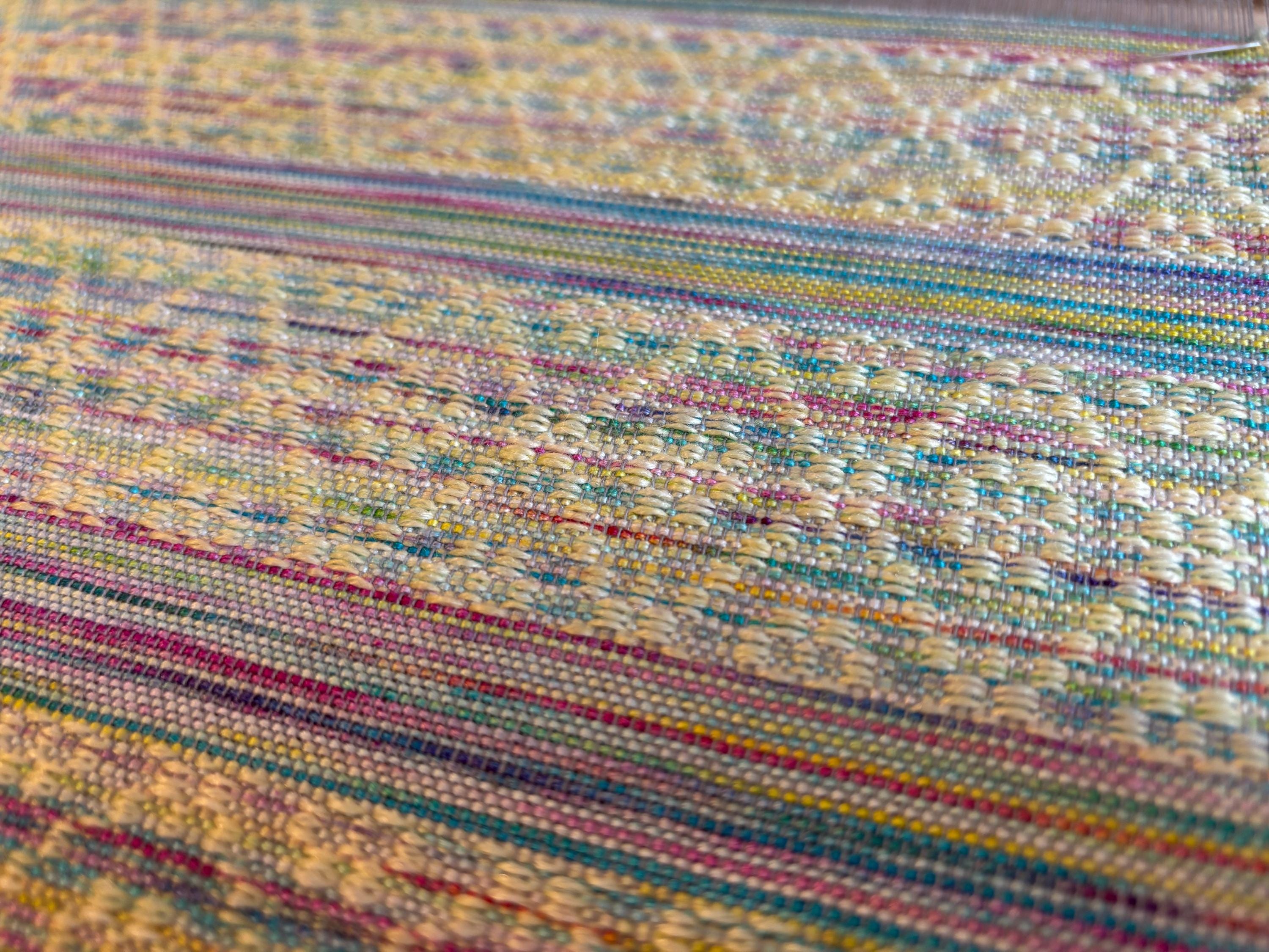 Handwoven Silk Scarf: Green Blue Yellow Floral Shawl Wrap, photo 5