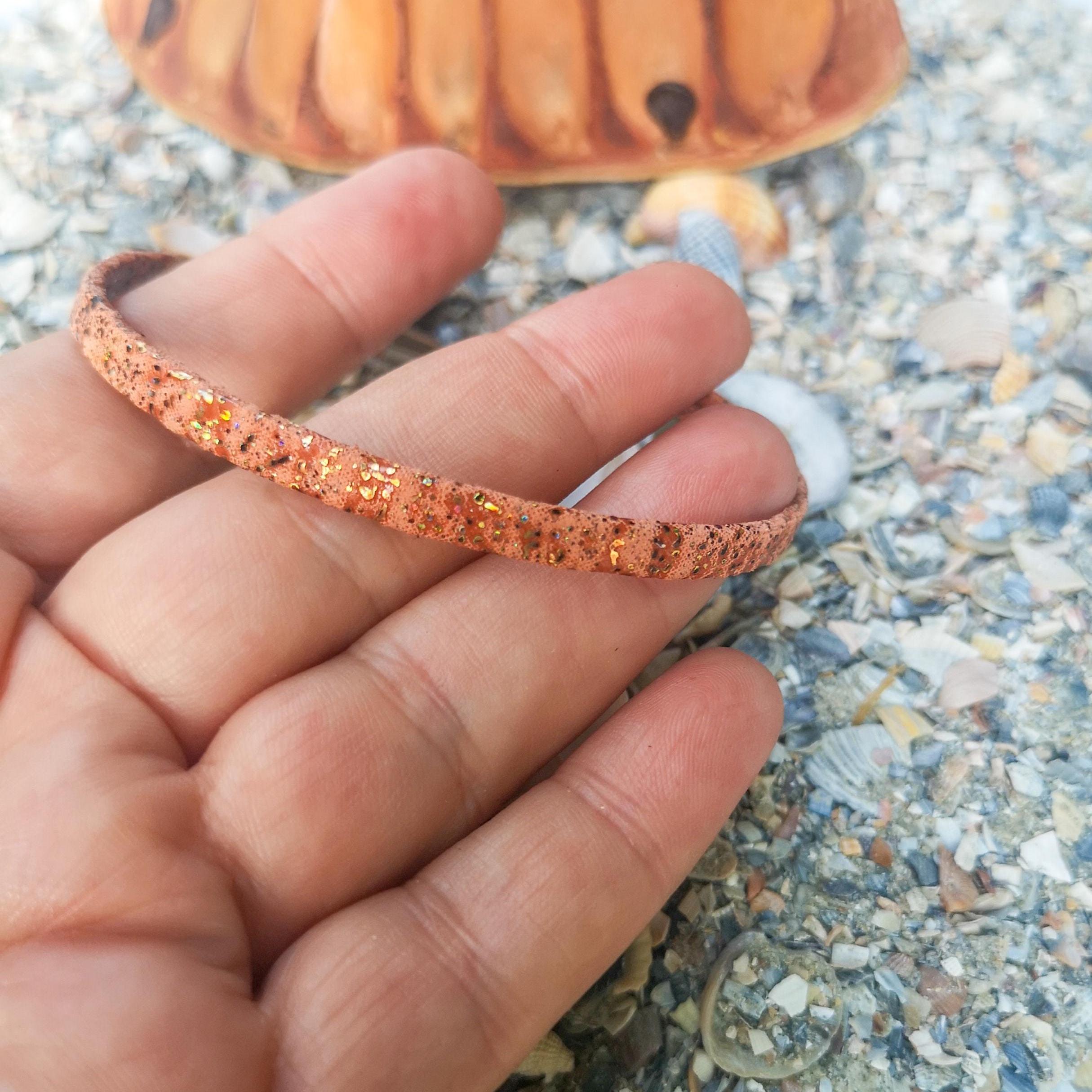 Brown and gold genuine leather bracelet, cork like minimalist wristband, photo 3