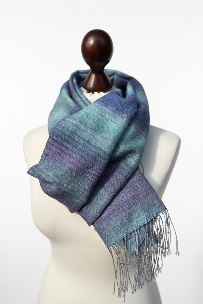 Handwoven Merino Silk Scarf – Hand dyed Artisan Shawl, Personalized Name, photo 5