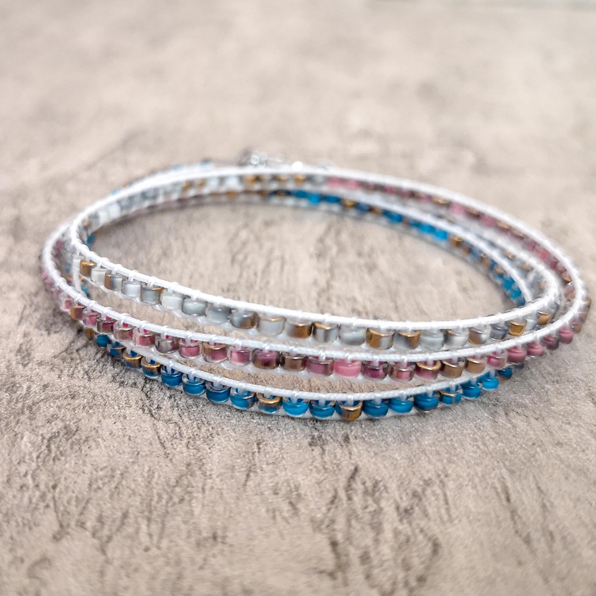 Triple wrap beaded bracelet, minimalist marble appearance beads wristband, photo 2