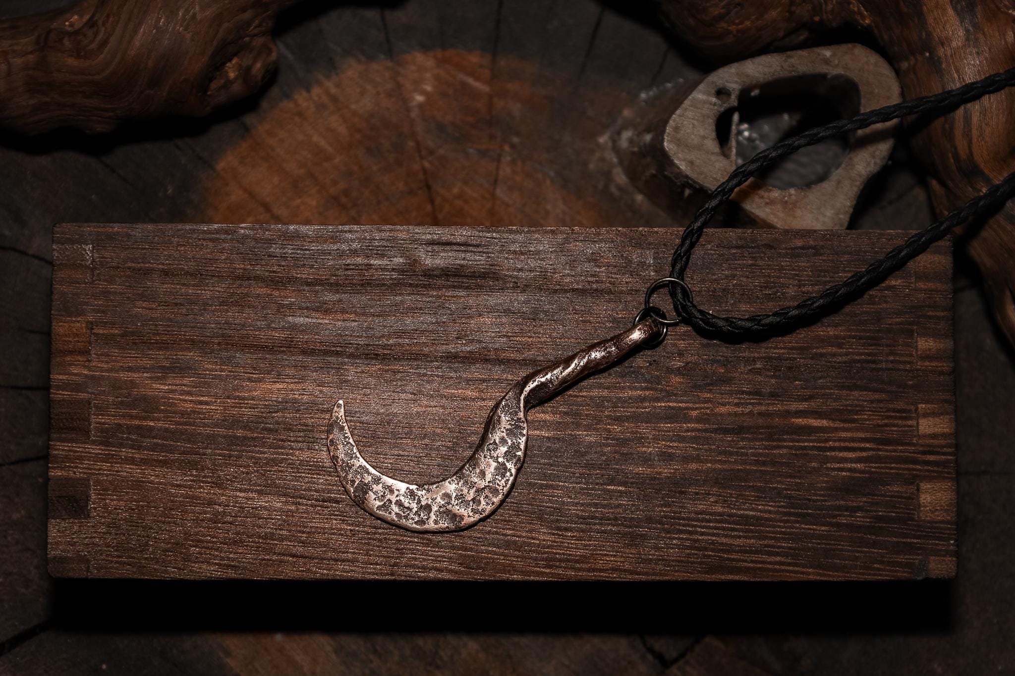 Sickle Pendant, Handmade Bronze Talisman, Dark Fantasy Artifact, photo 5