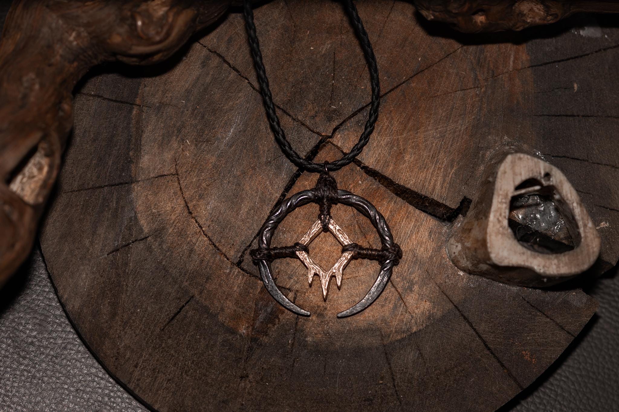 Borrowed Light Talisman, Hand-forged iron, cast bronze pendant, photo 4