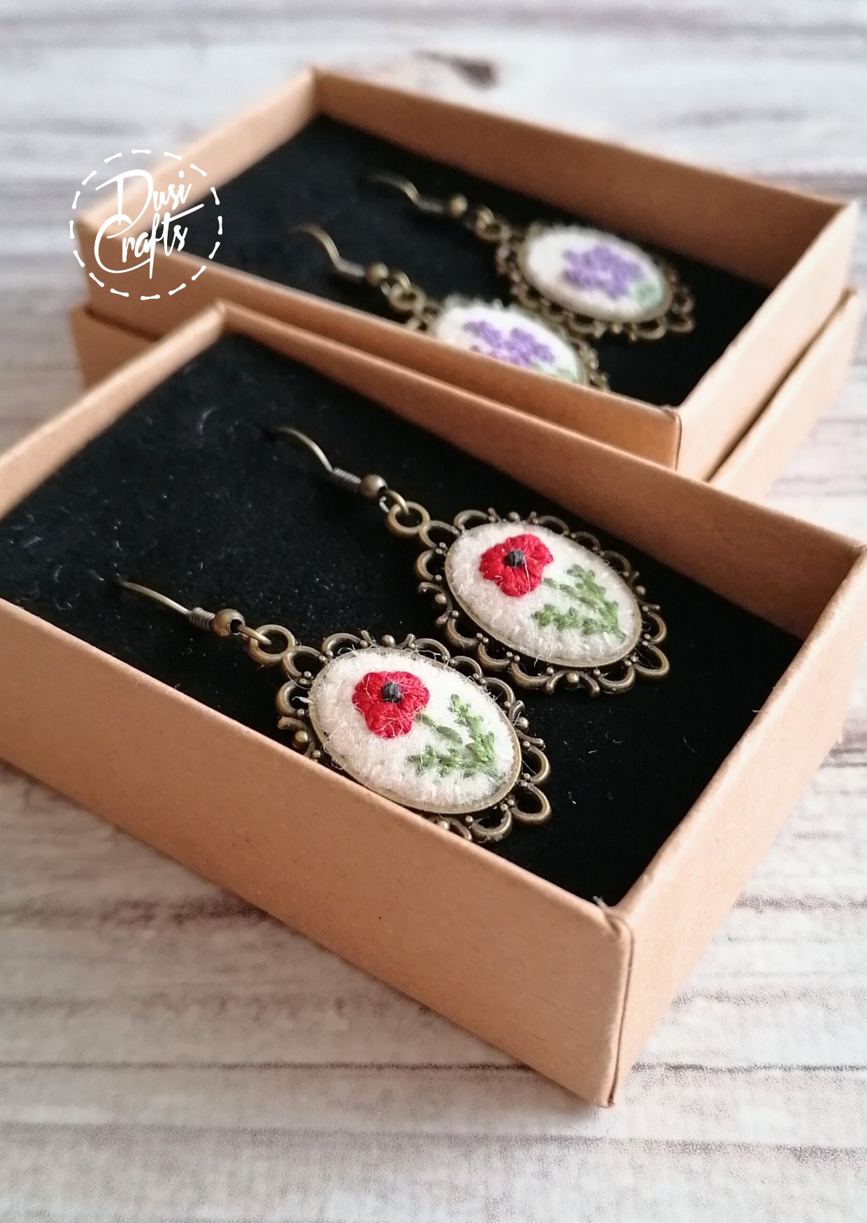 Red Poppy Earrings, Valentines day gift, Poppy Embroider Earrings, Small Dangle earrings, photo 4