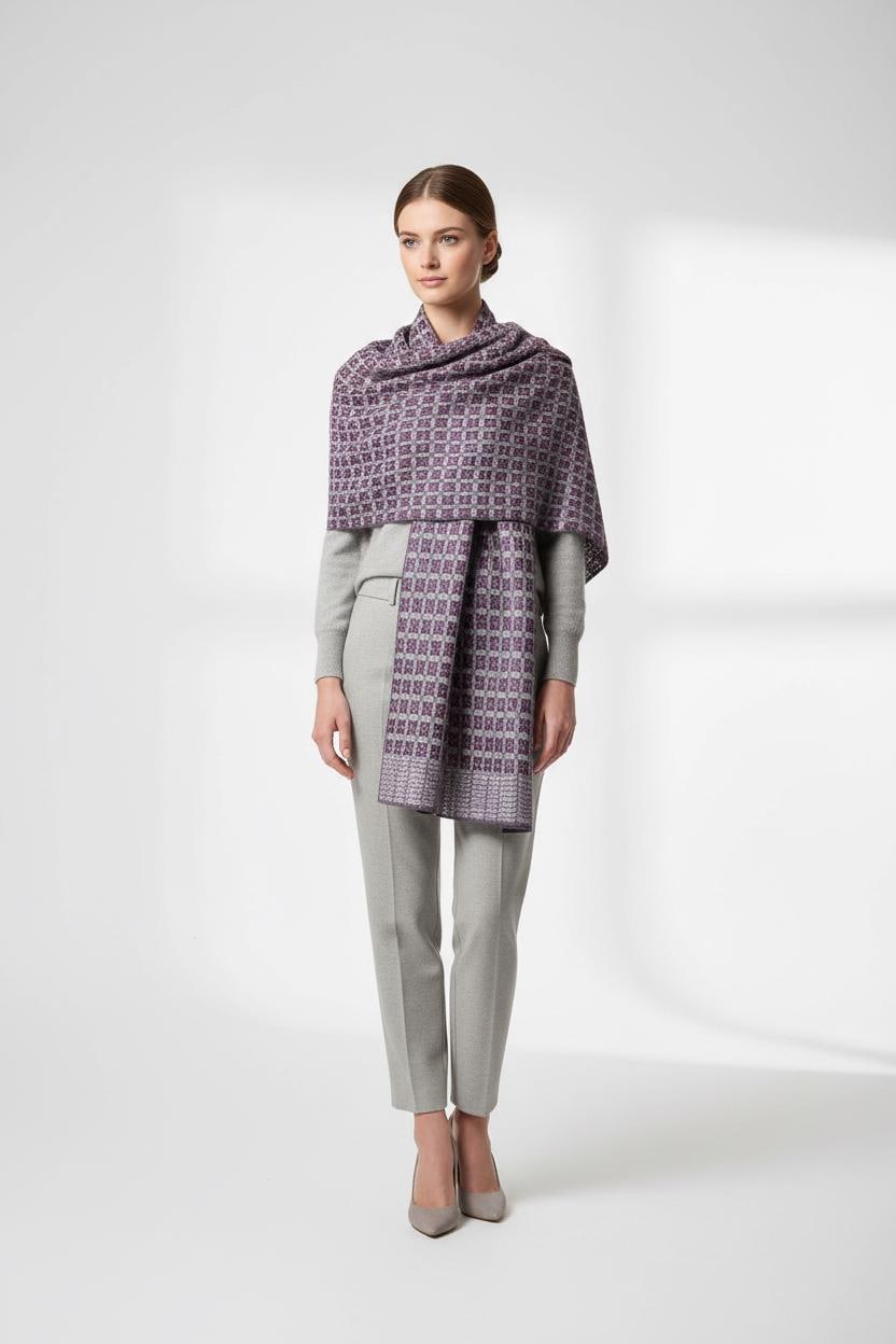 Woven Purple Wool Scarf: Checkered Shawl Blanket Wrap, Personalized with Monogram, photo 5