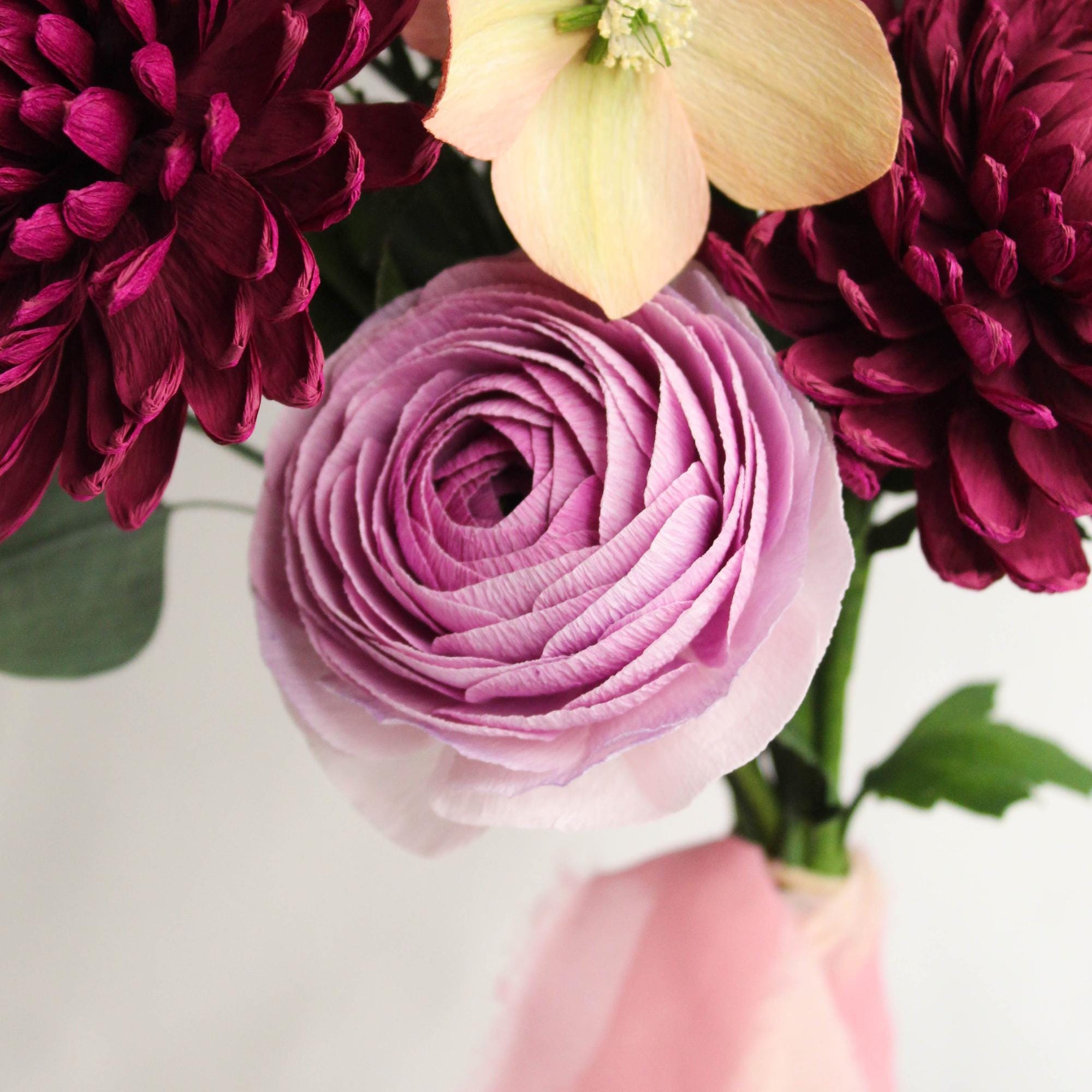 Handmade crepe paper bridal bouquet in purple and lilac tones, photo 4