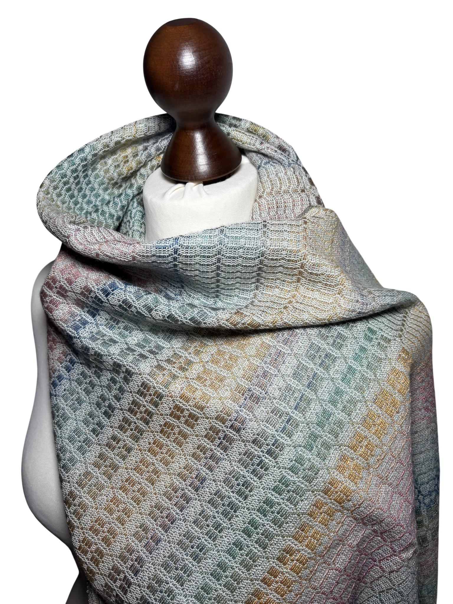 Hand-dyed Silk Camel hair scarf: Green Rainbow wrap, Giftable wrap, Customizable, photo 5