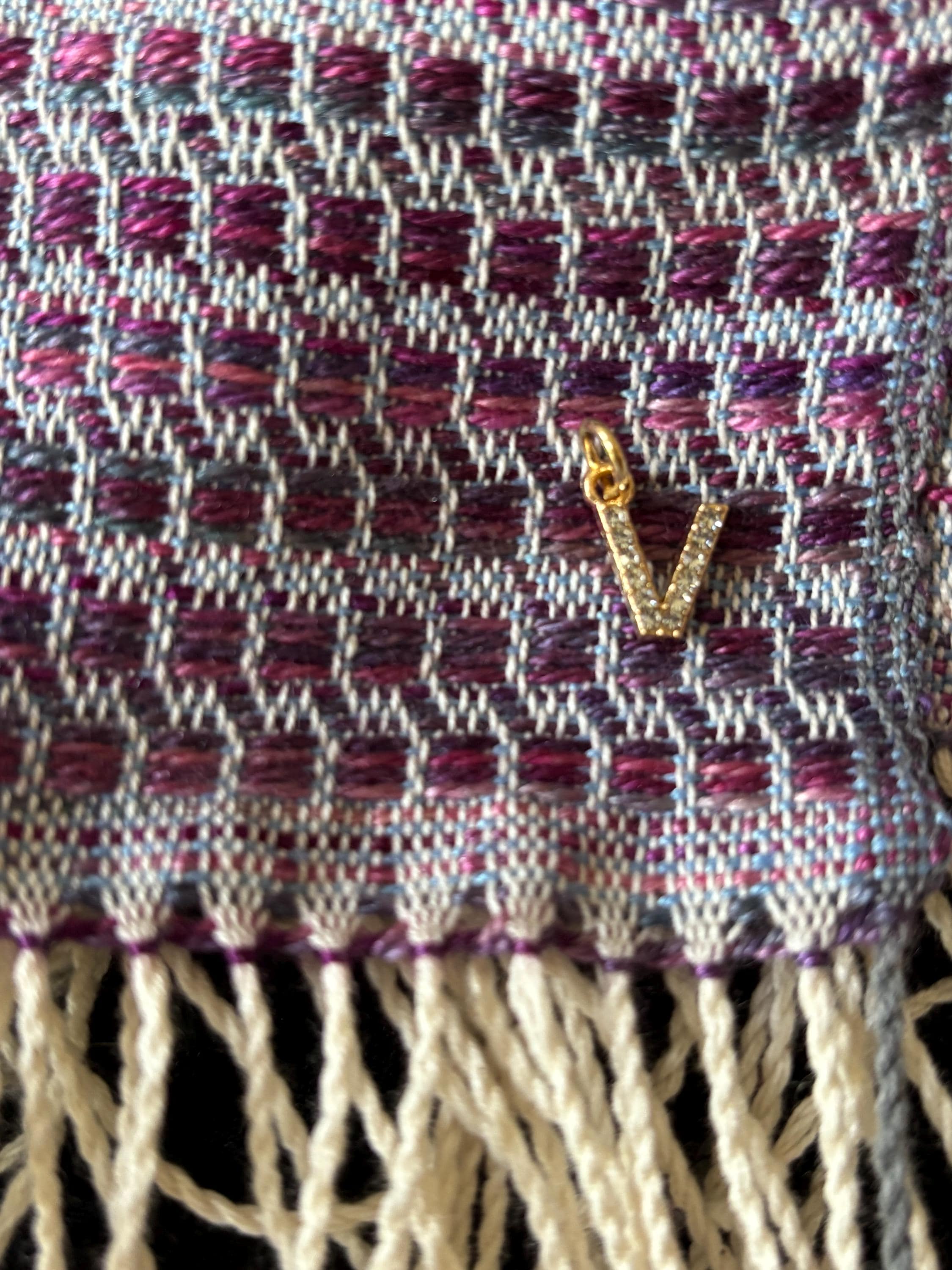 Woven Purple Wool Scarf: Checkered Shawl Blanket Wrap, Personalized with Monogram, photo 3