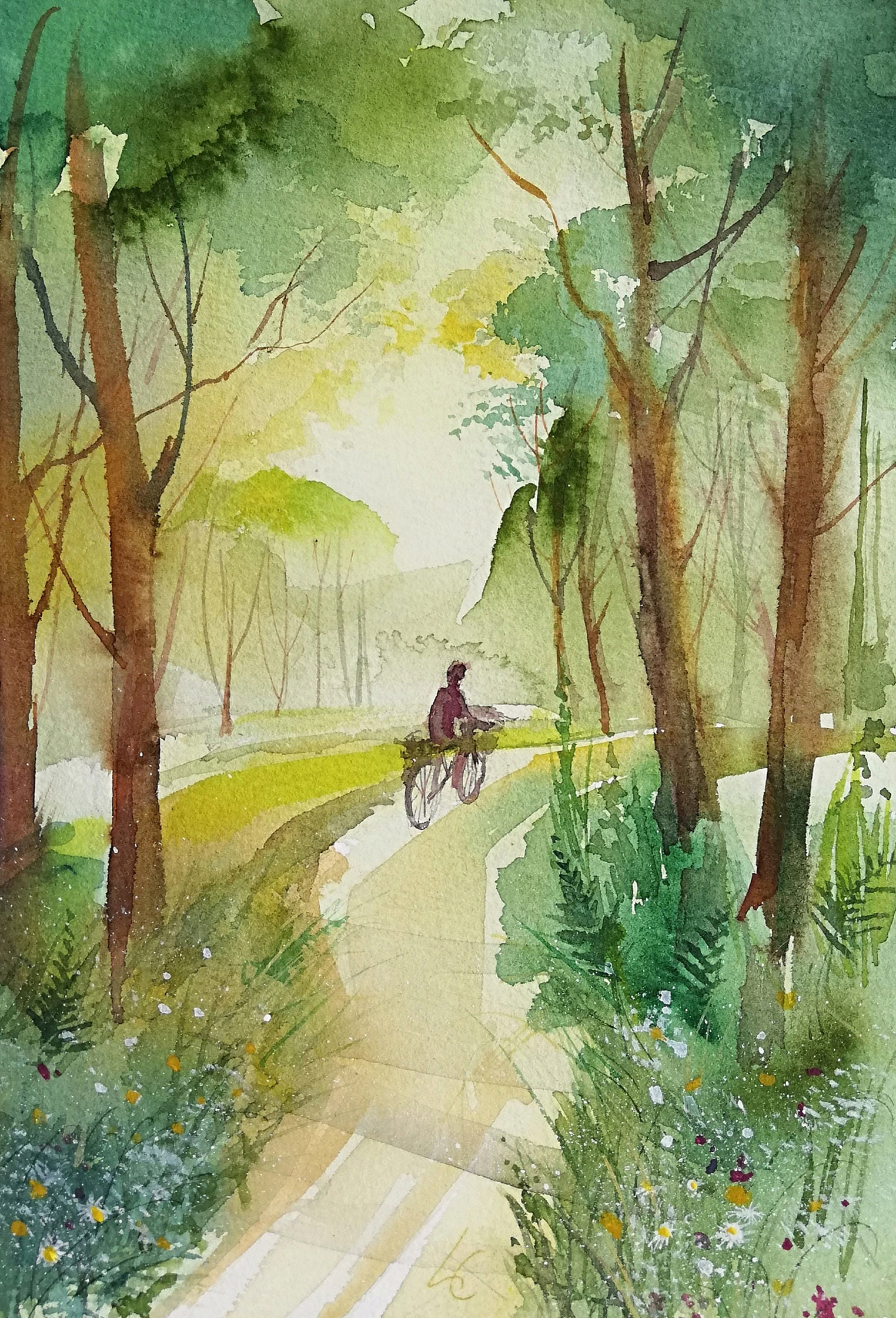 Summer forest landscape. Watercolor.