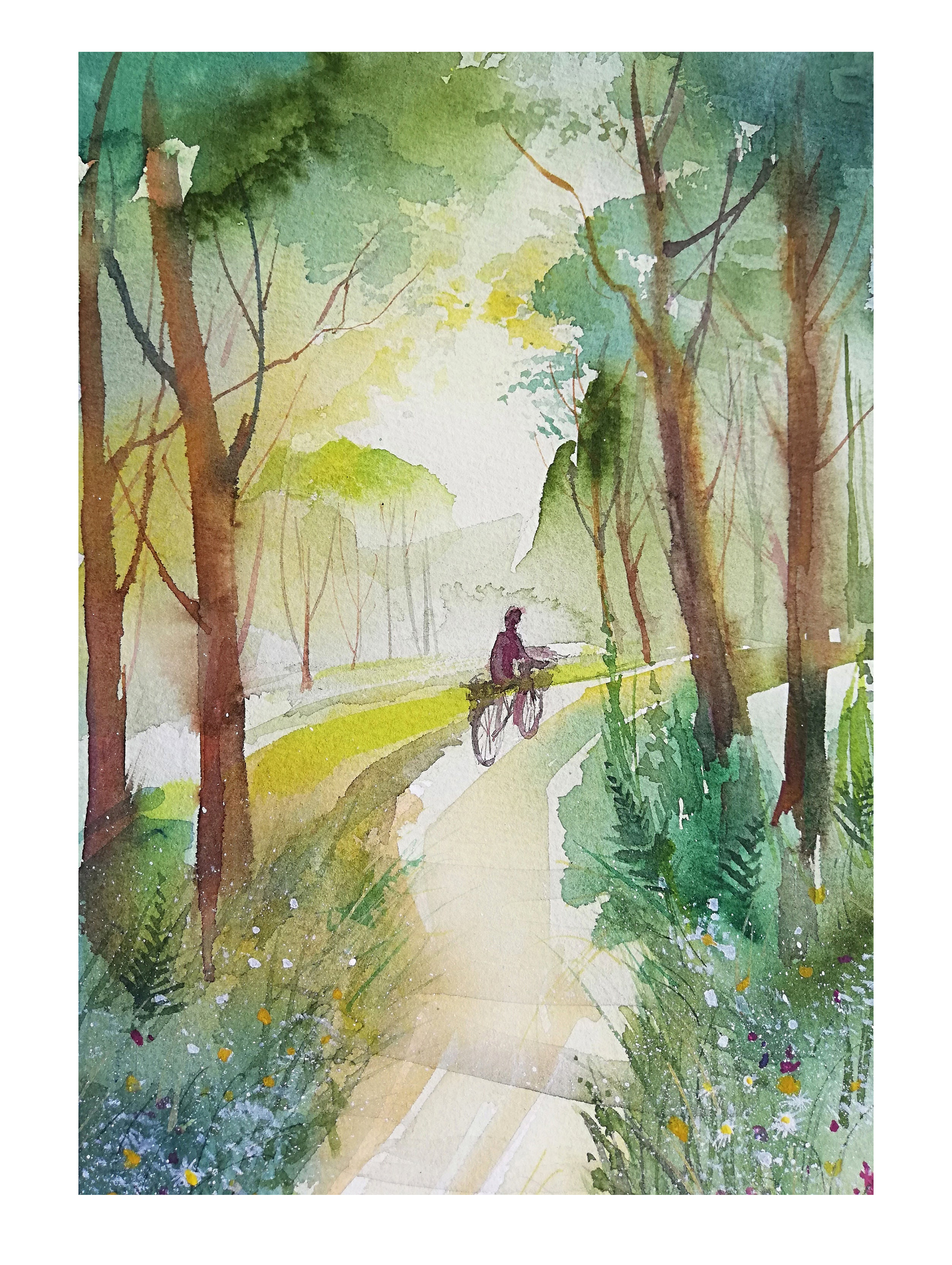Summer forest landscape. Watercolor., photo 5