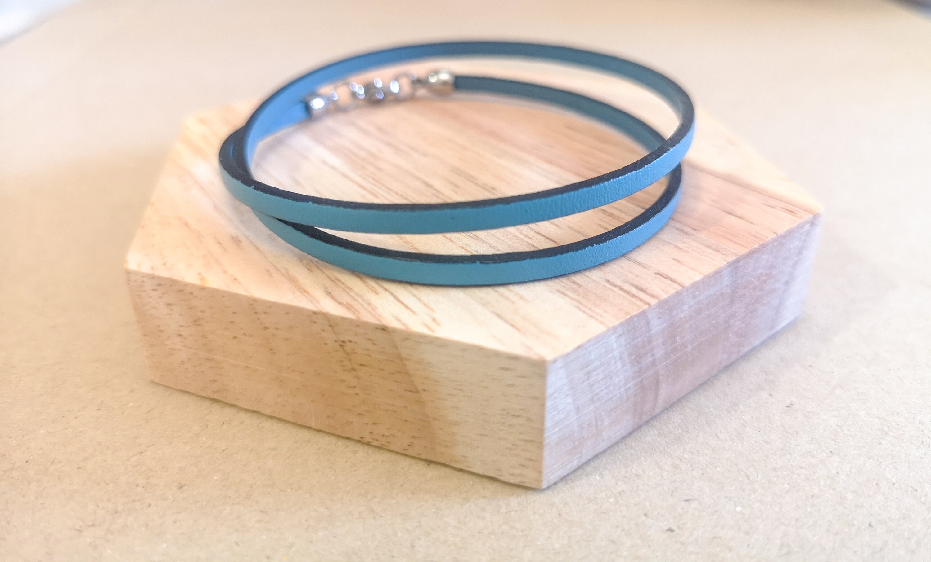 Turquoise genuine leather bracelet, double wrap wristband