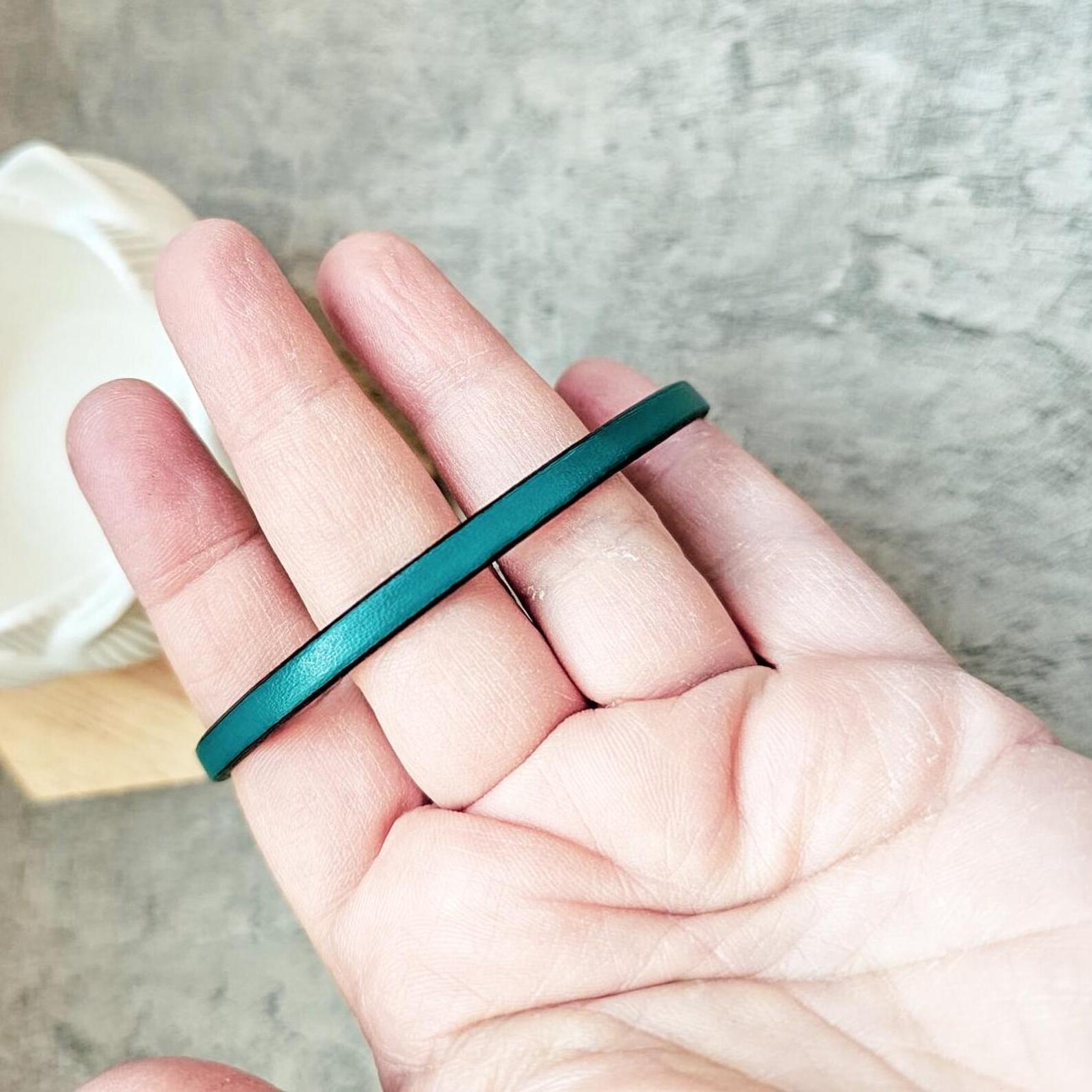 Teal genuine leather bracelet, turquoise wristband, photo 5