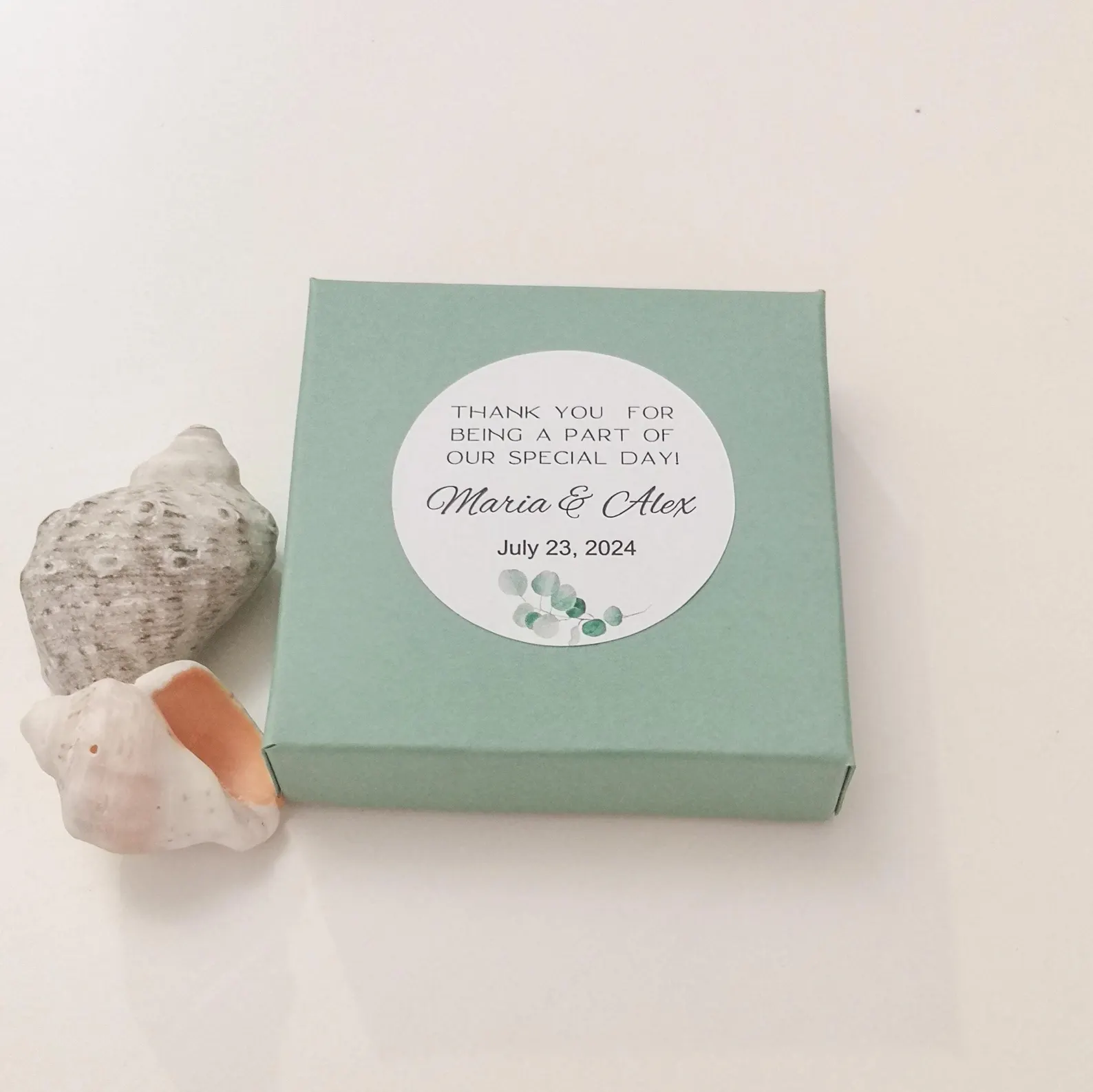 Sage favor boxes, personalized wedding gift boxes, 7x7 cm height 2cm, photo 5