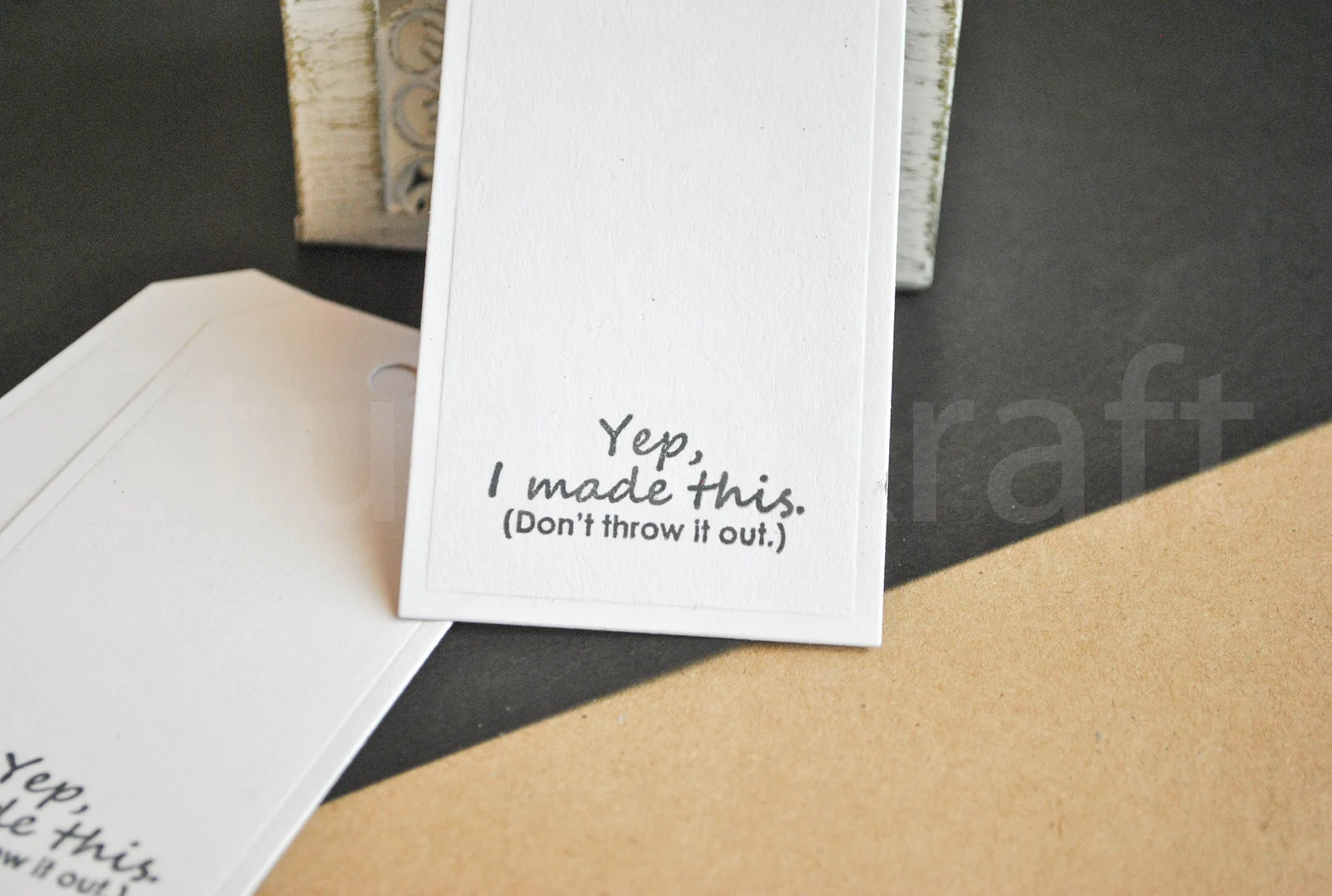 Extra large white paper tags 15 pc. , hand stamped with funny quotes, labels for handmade items wrapping , thick card stock cards, photo 4
