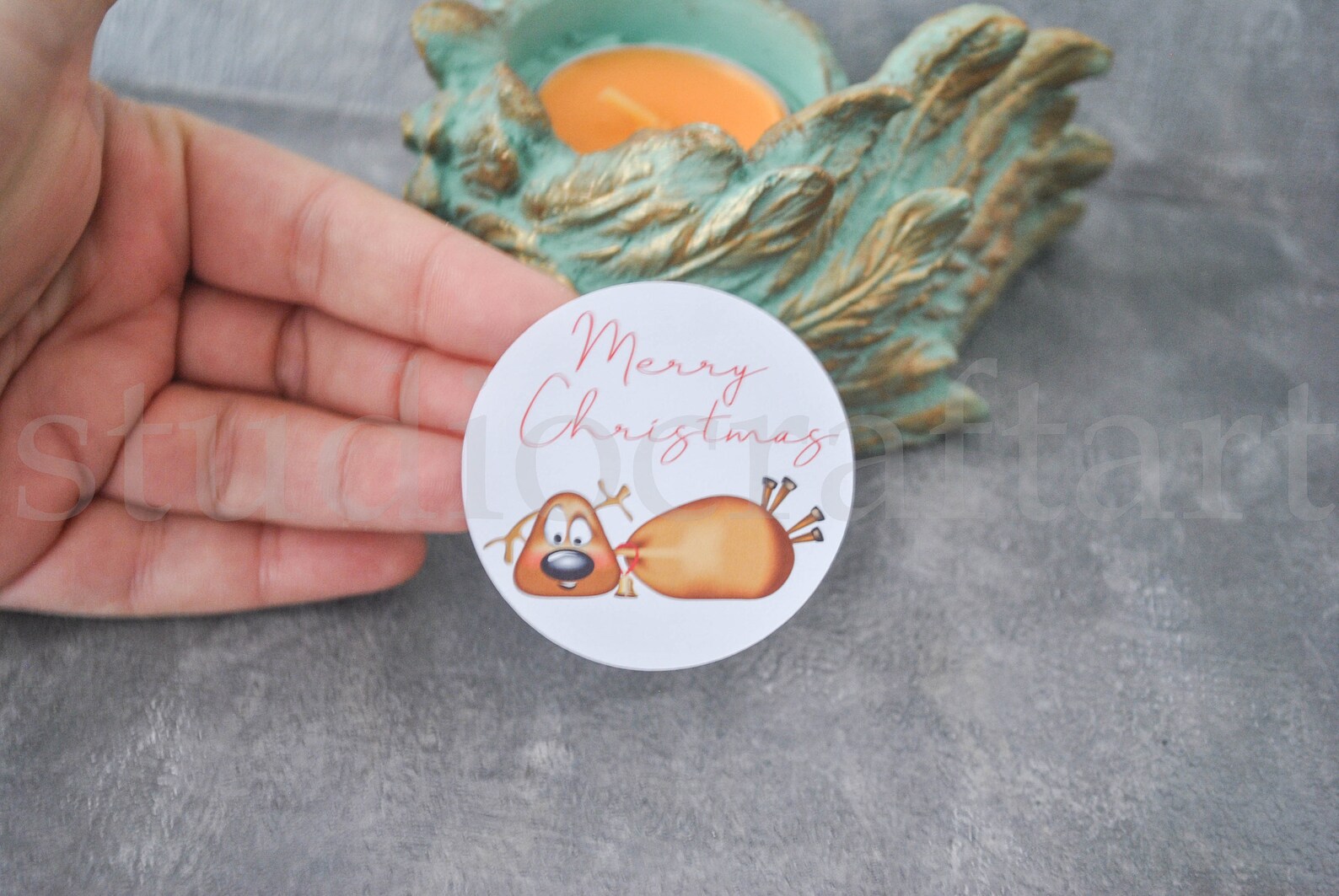 Christmas reindeer gift stickers , winter holiday labels, photo 3