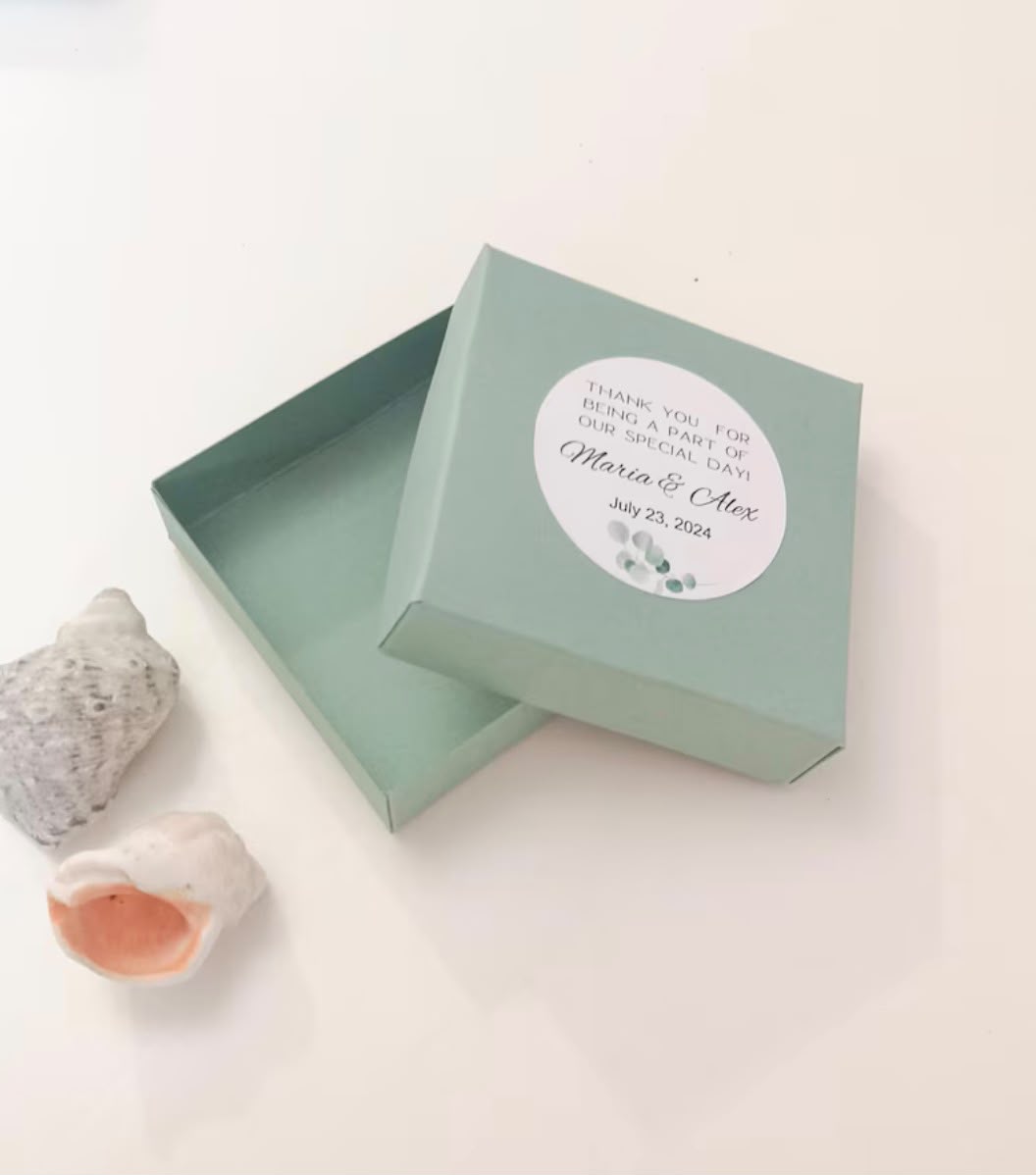 Sage favor boxes, personalized wedding gift boxes, 7x7 cm height 2cm