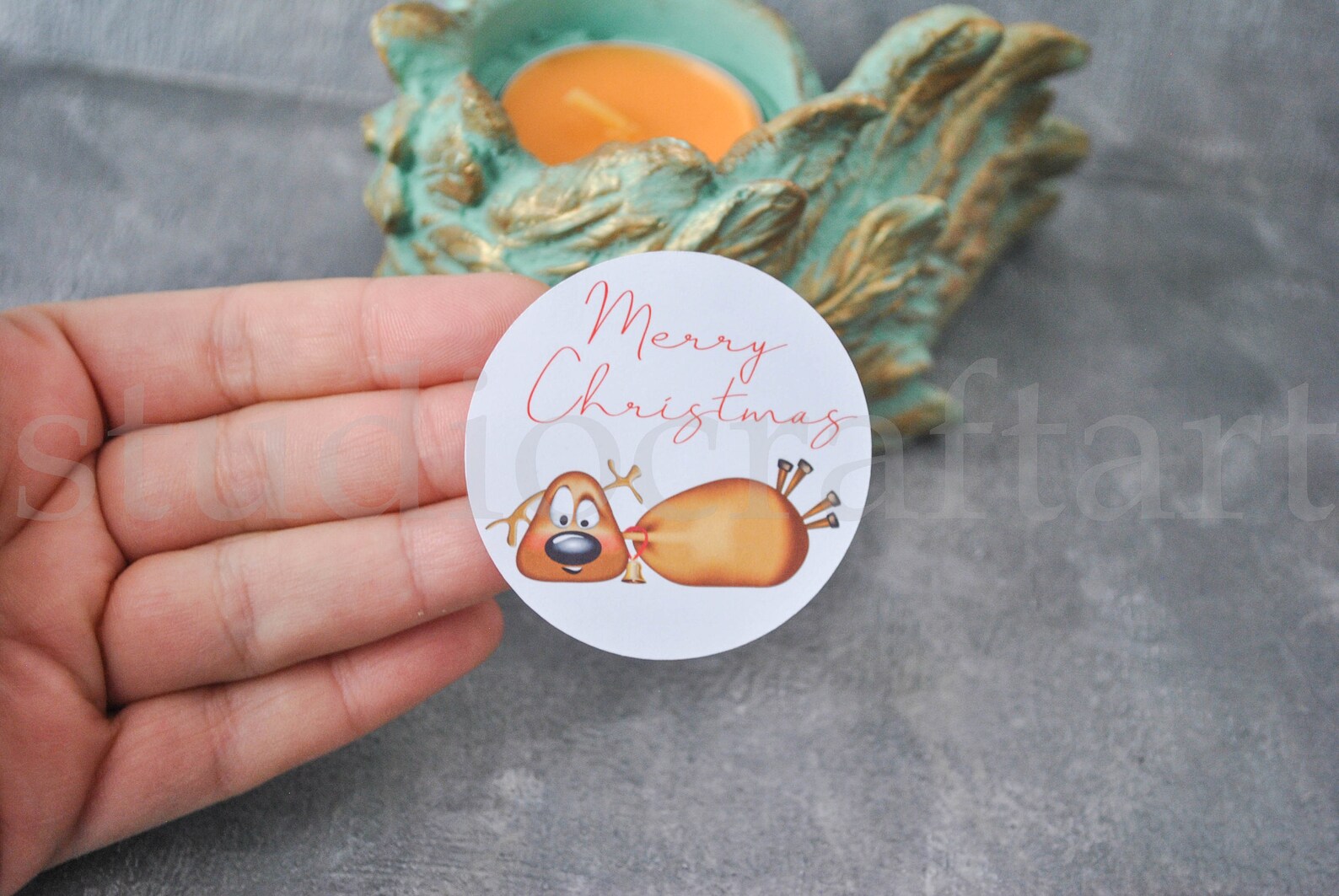 Christmas reindeer gift stickers , winter holiday labels, photo 2