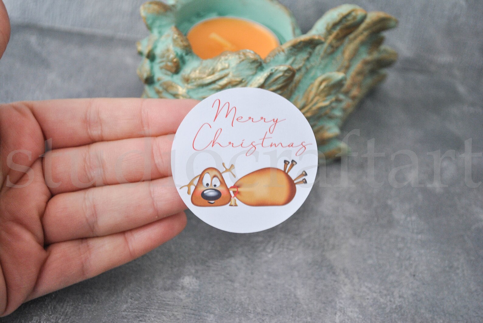 Christmas reindeer gift stickers , winter holiday labels