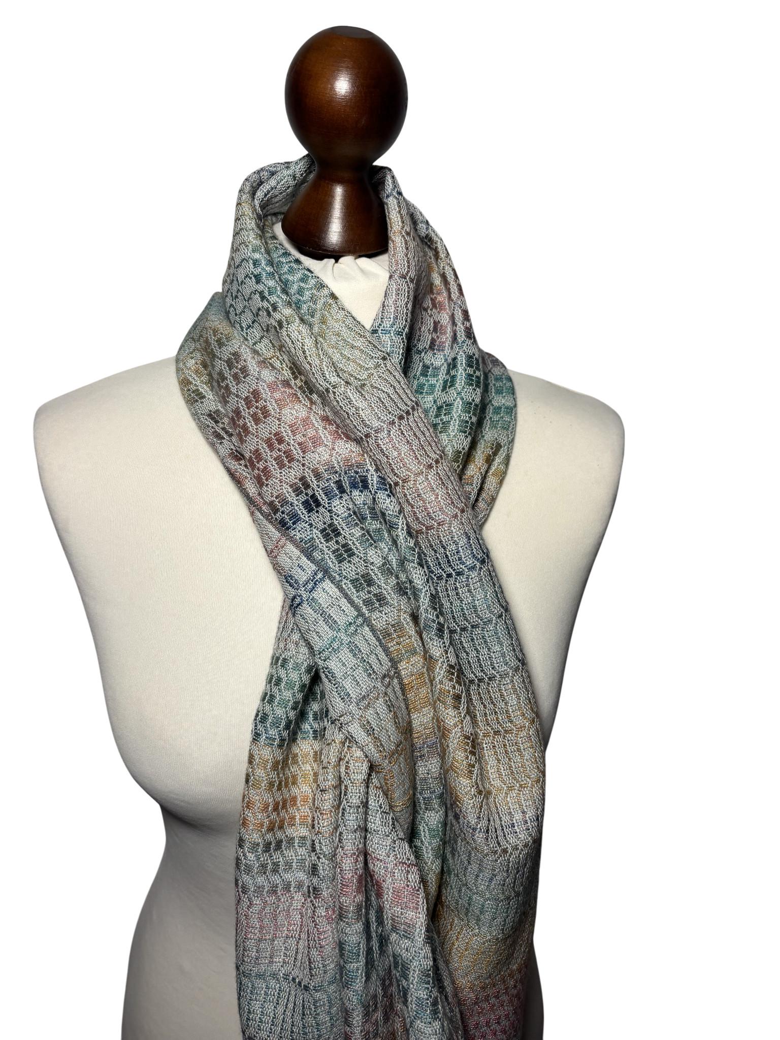 Hand-dyed Silk Camel hair scarf: Green Rainbow wrap, Giftable wrap, Customizable, photo 2