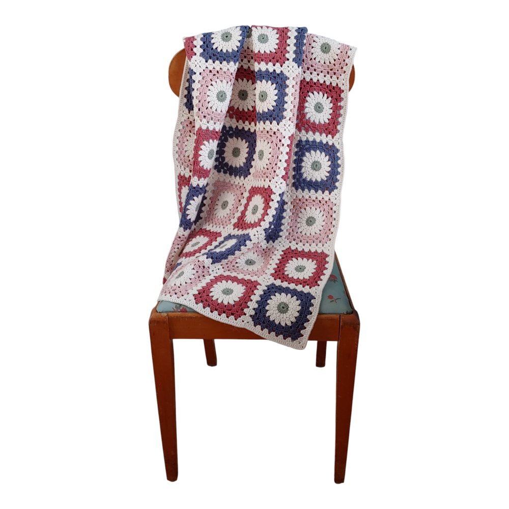 Hand-Crocheted Children’s Blanket, Flower squares, 72 × 85 cm 