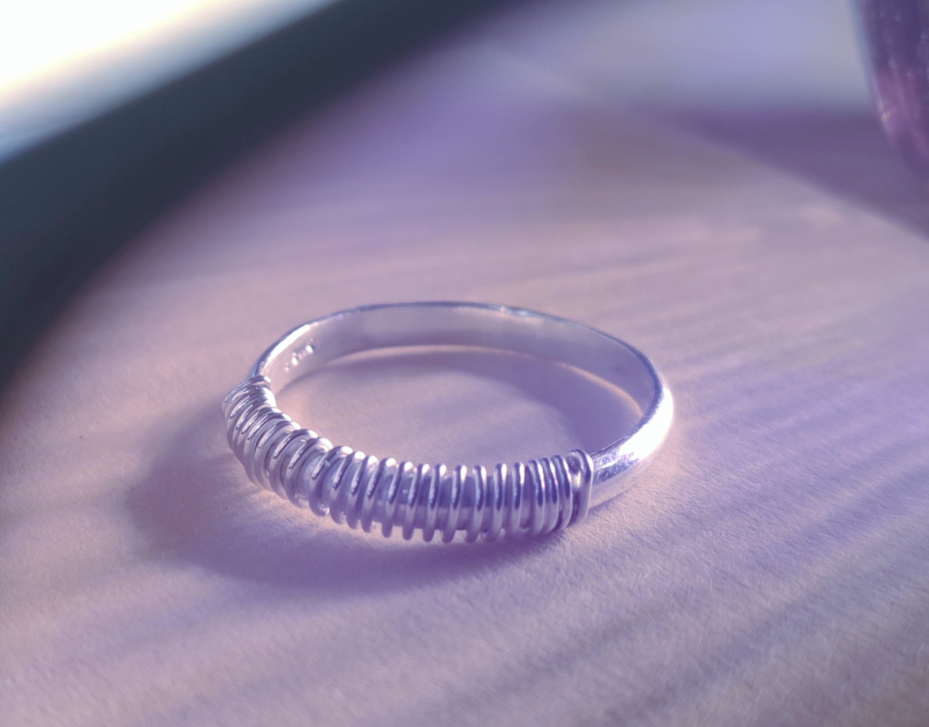 Sterling silver ring band, hand-wrapped in a coil of silver wire, photo 5
