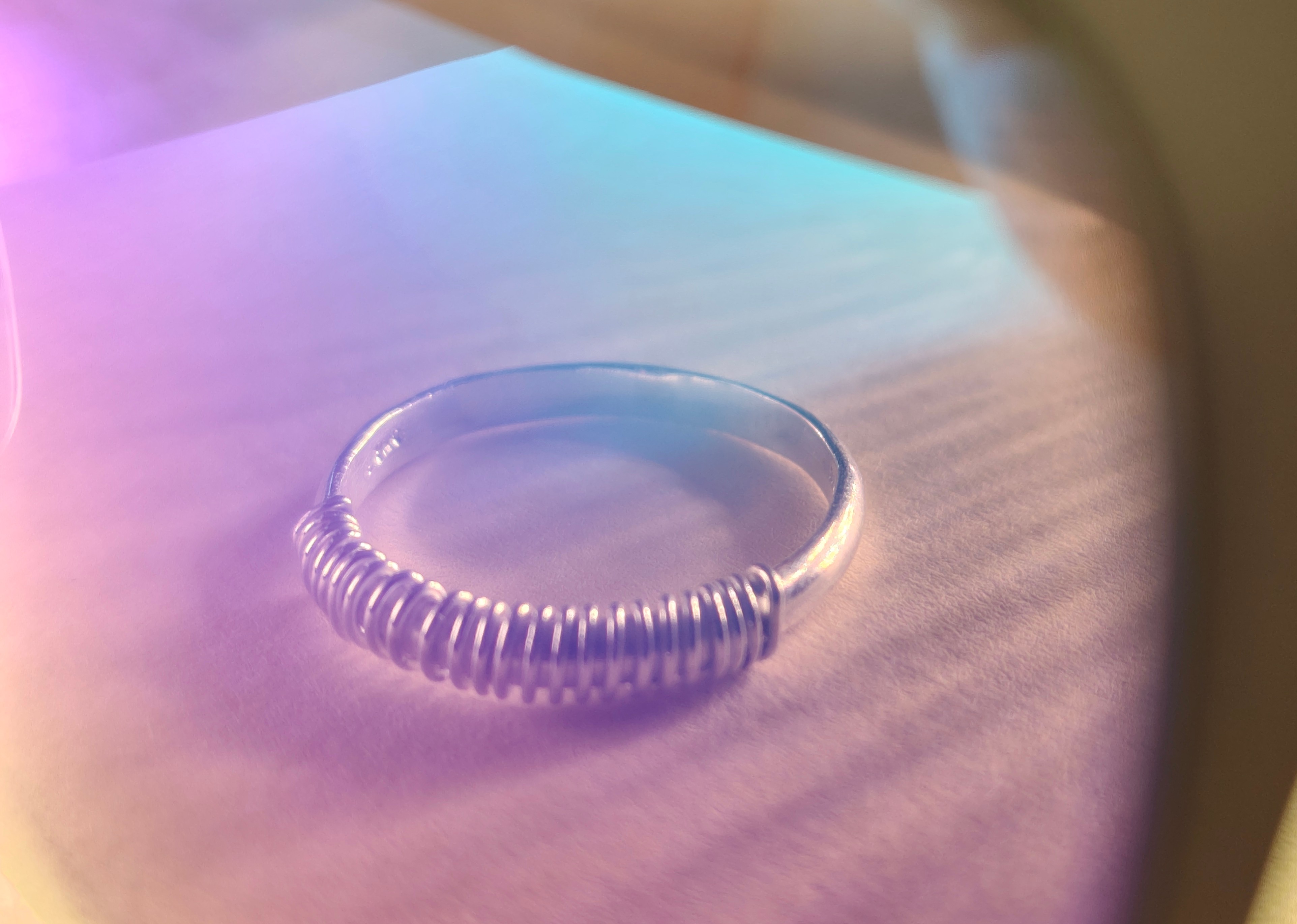 Sterling silver ring band, hand-wrapped in a coil of silver wire, photo 3