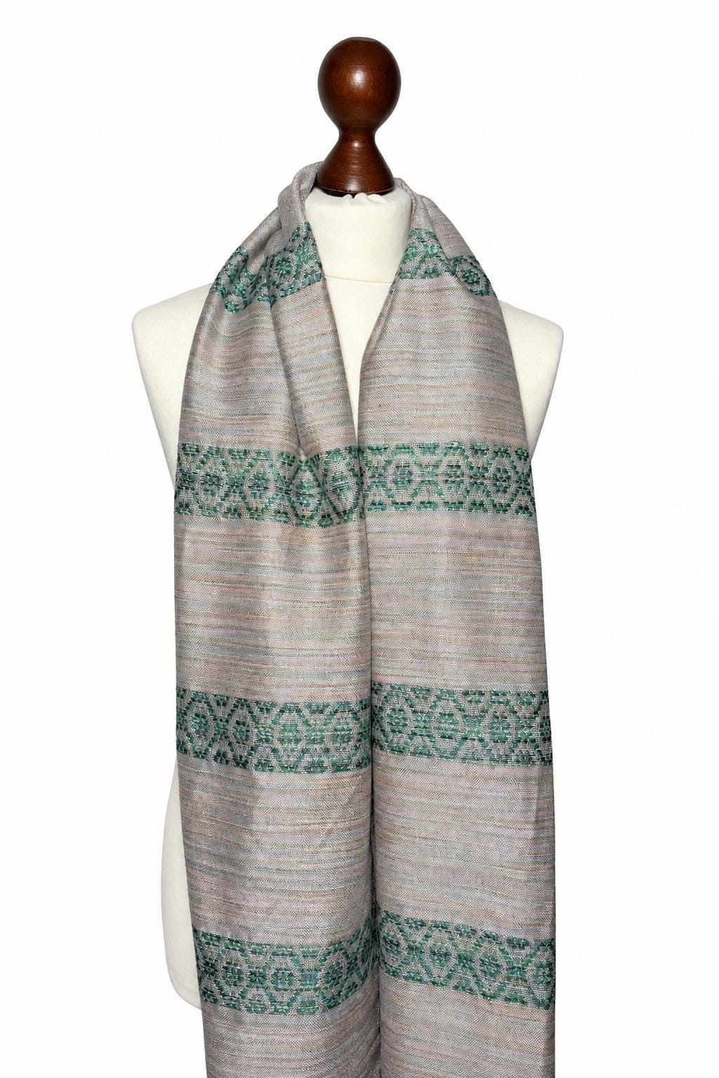 Hand-Dyed Silk Large Scarf: Lightweight Pink Green Woven Shawl, Personalizable, giftable wrap, photo 6