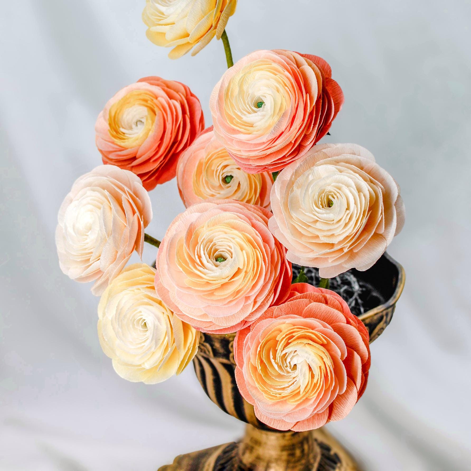 Handmade crepe paper ranunculus flower stems