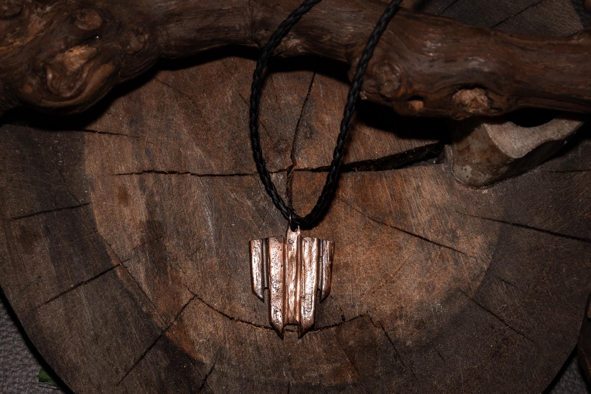 Bulwark – Rustic Bronze Shield Pendant, photo 3
