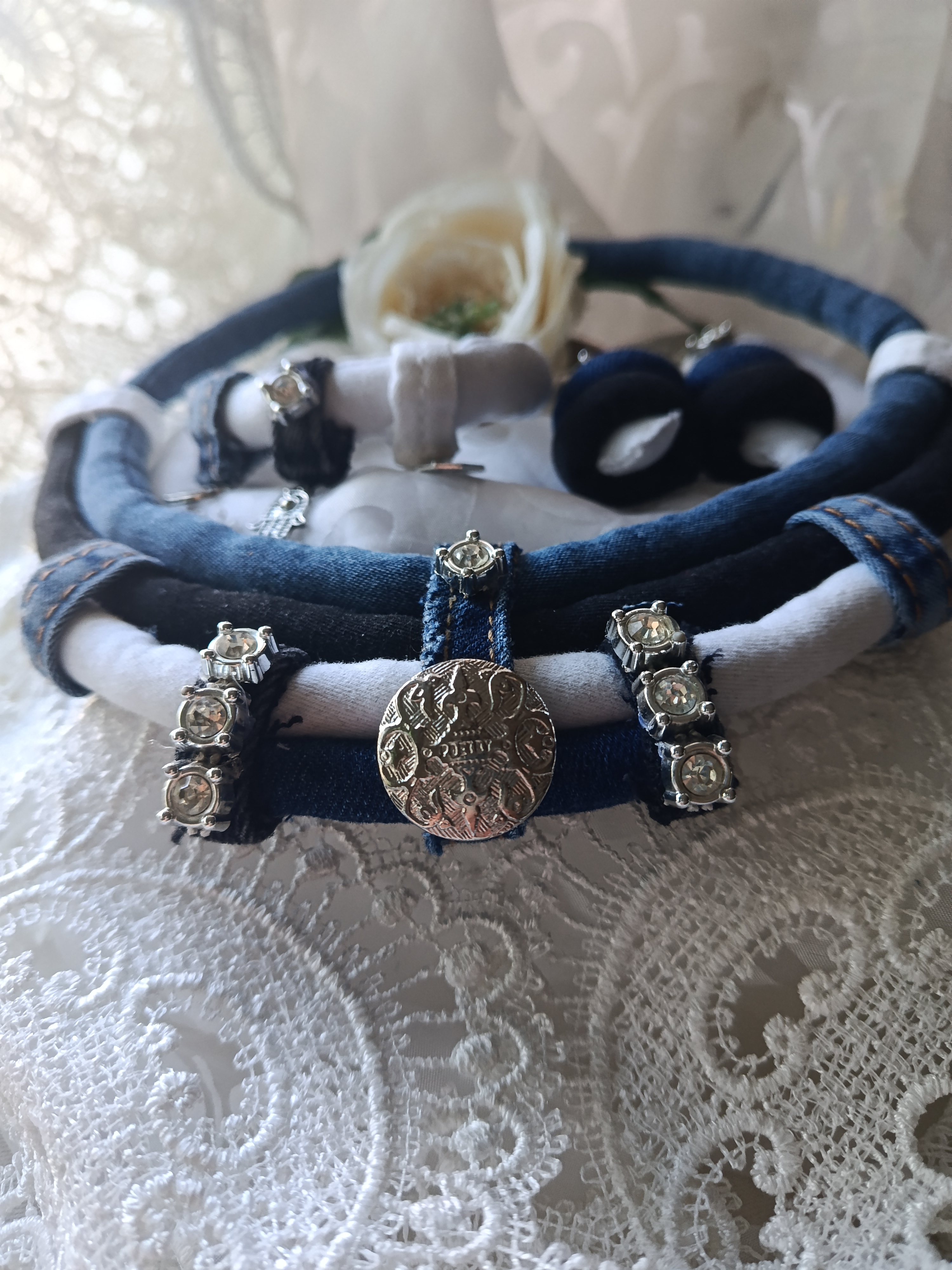 Handcrafted 3-Piece Upcycled Denim Jewelry Set: Multi-Strand Statement Necklace, Bracelet & Earrings, photo 2