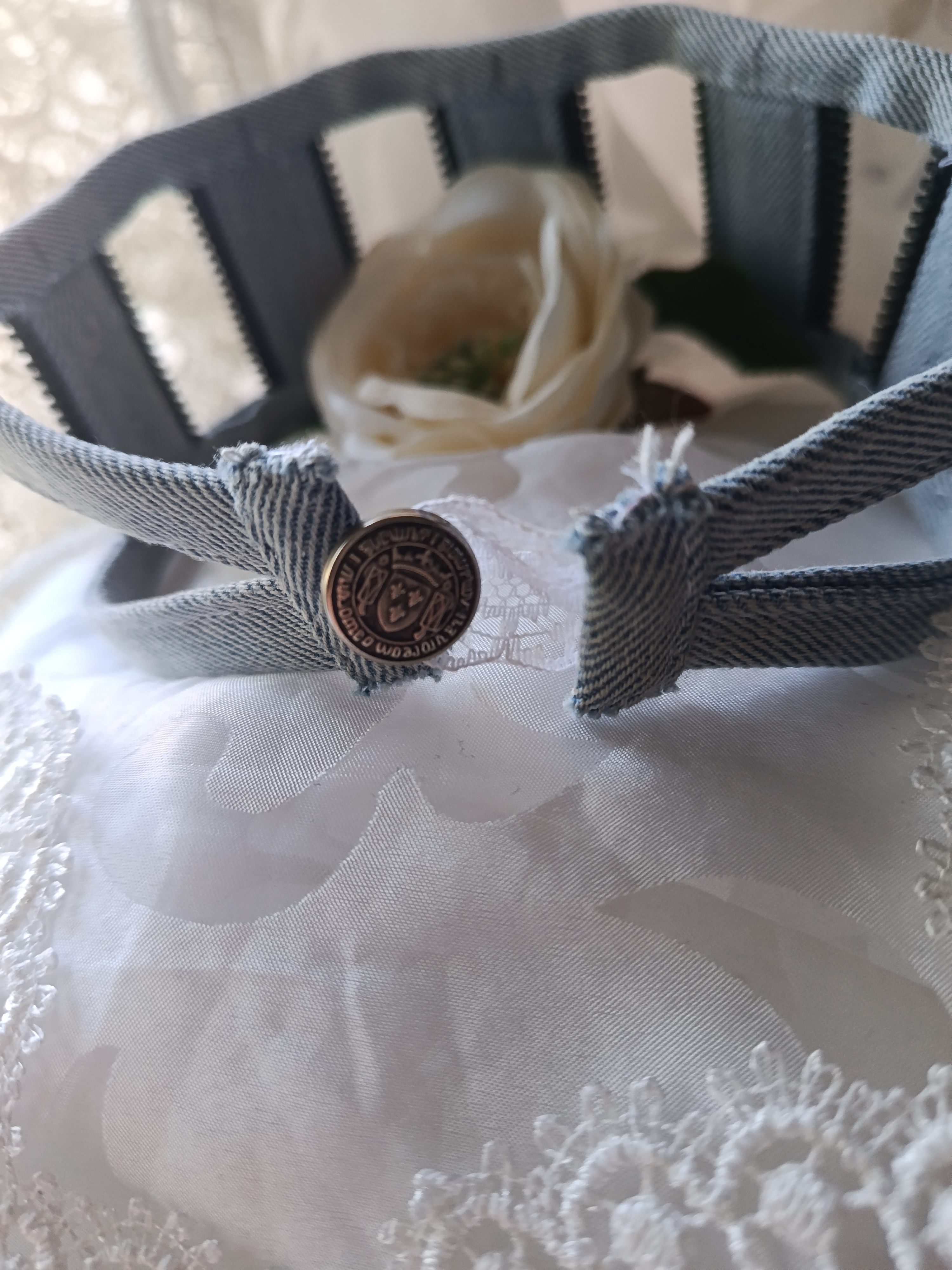 Handcrafted Upcycled Denim Cut-Out Choker Necklace with Zipper Teeth & Rhinestones, photo 3