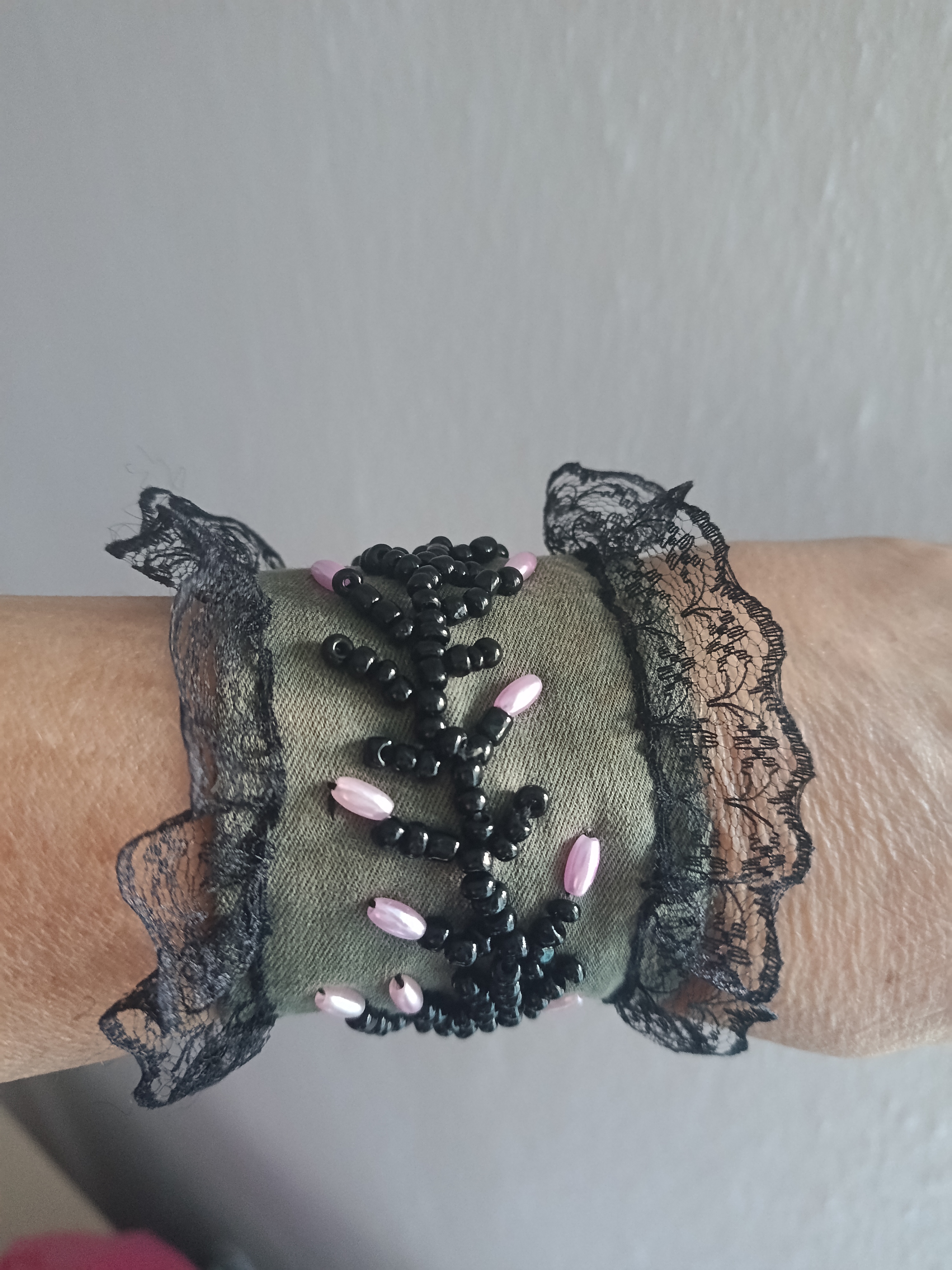 Gothic Star Wide Upcycled Denim Cuff Bracelet Description