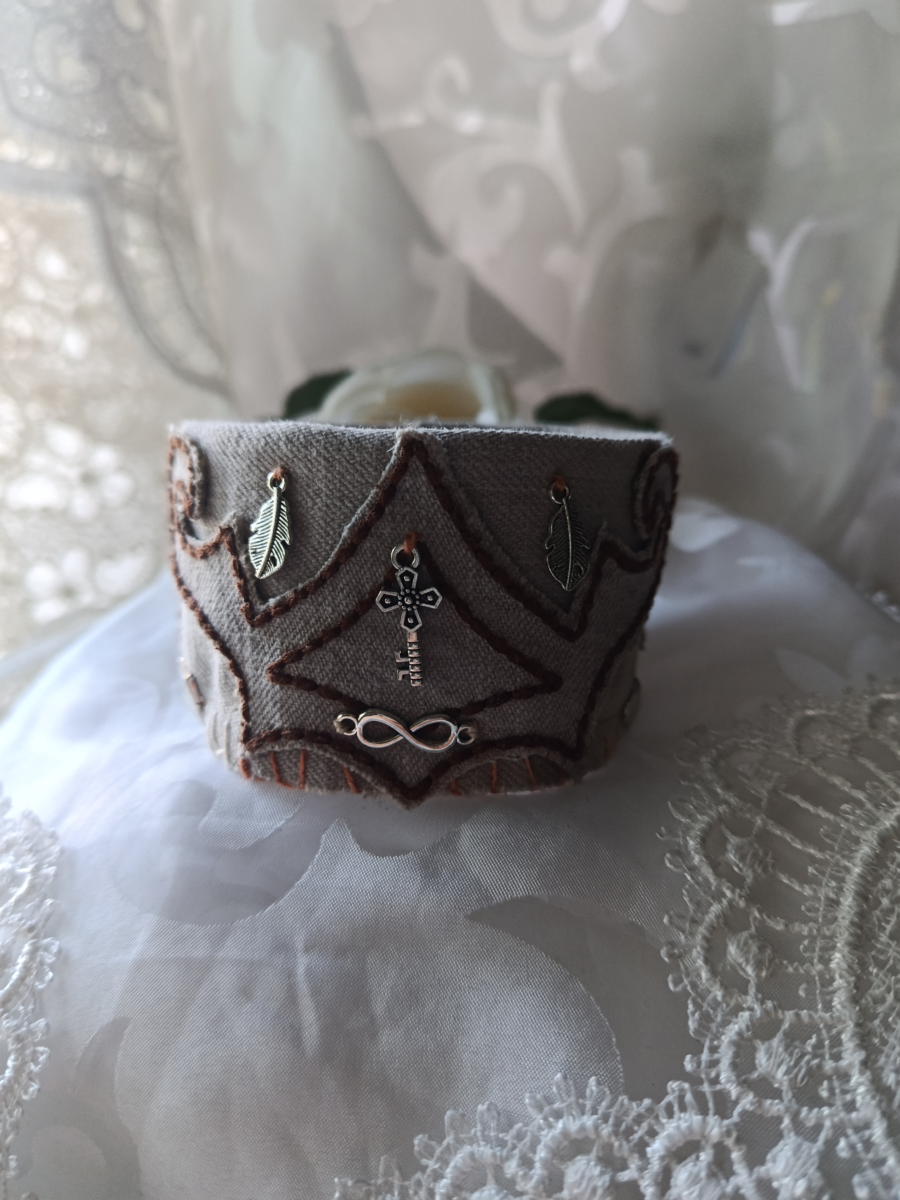 Embrace mystical boho charm and true eco-sustainability with this extraordinary handcrafted upcycled cuff bracelet!