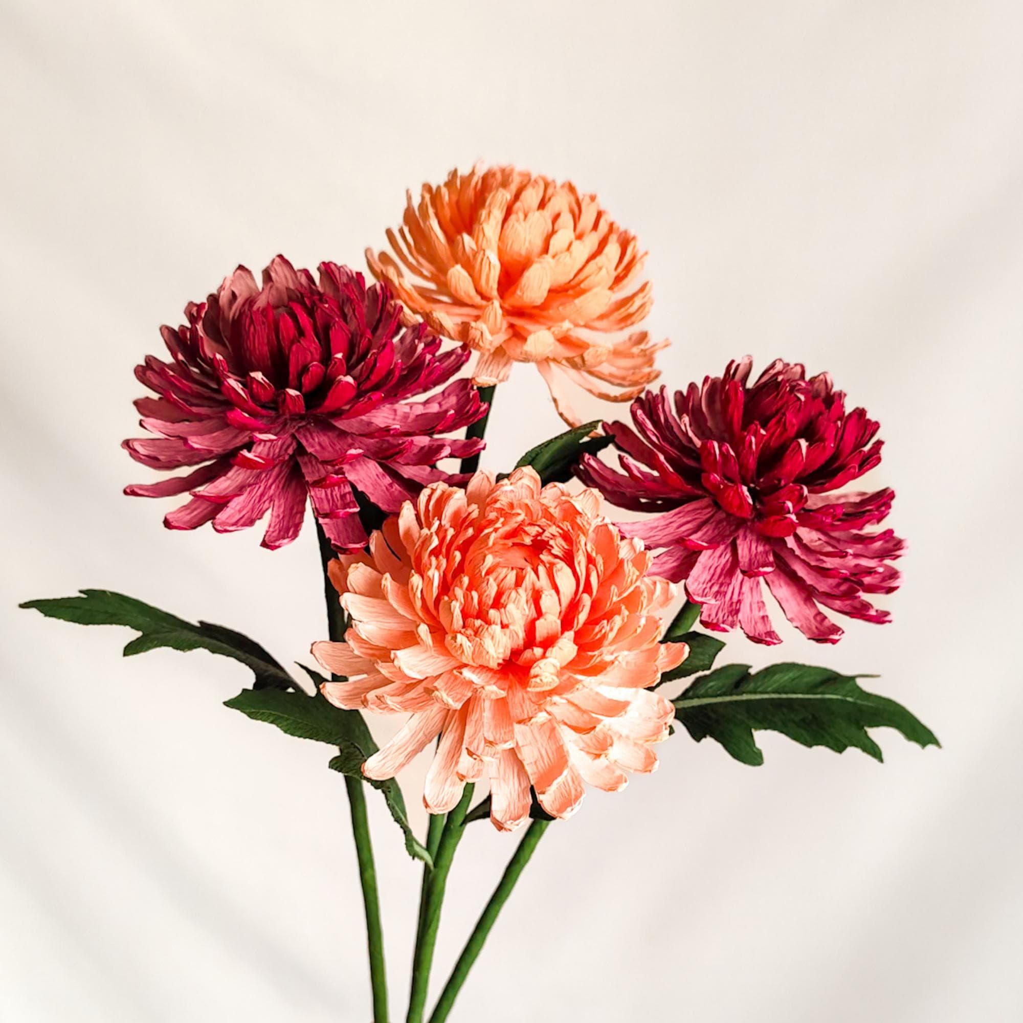 Handmade crepe paper chrysanthemums for autumn decor and wedding arrangements