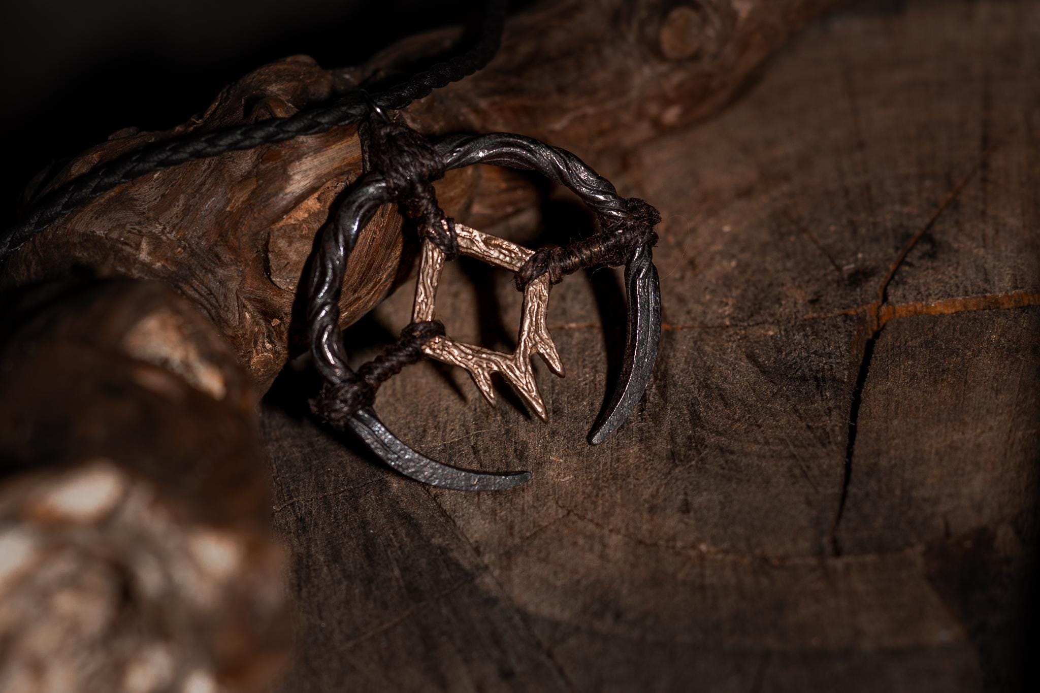 Borrowed Light Talisman, Hand-forged iron, cast bronze pendant, photo 5