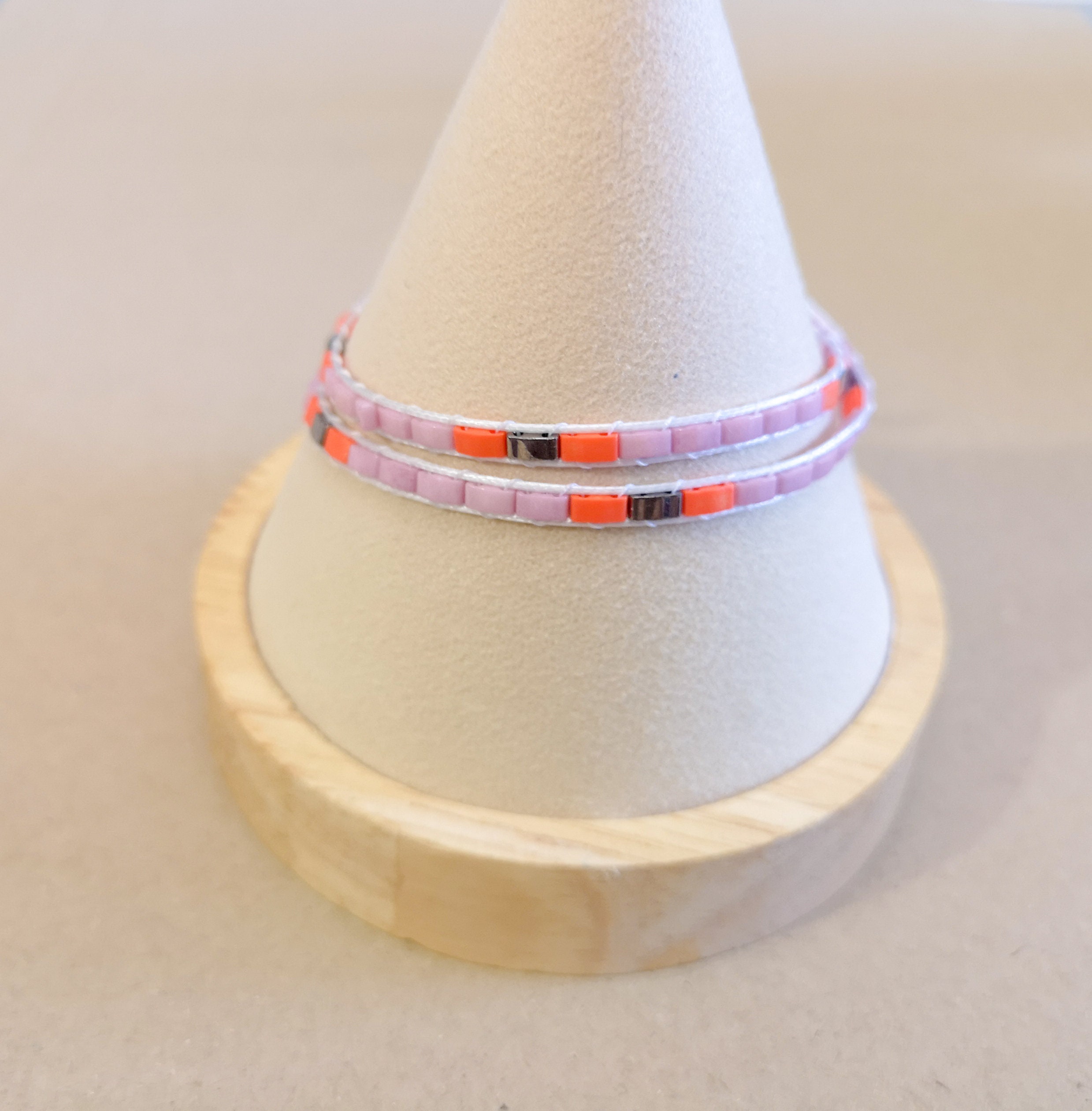 Double wrap bracelet, Pale purple unisex glass bracelet, photo 2