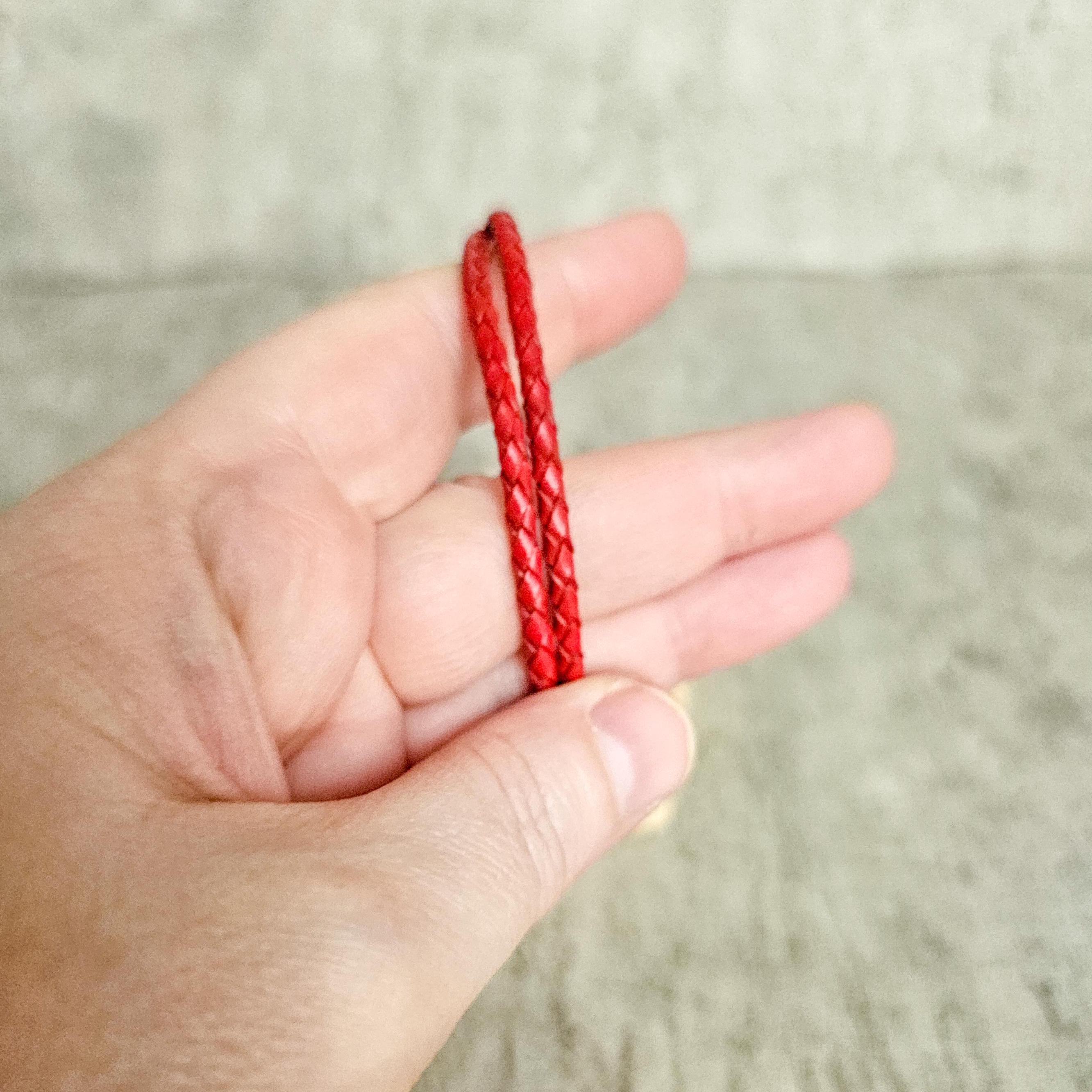 Red braided genuine leather bracelet, double wrap wristband, photo 2