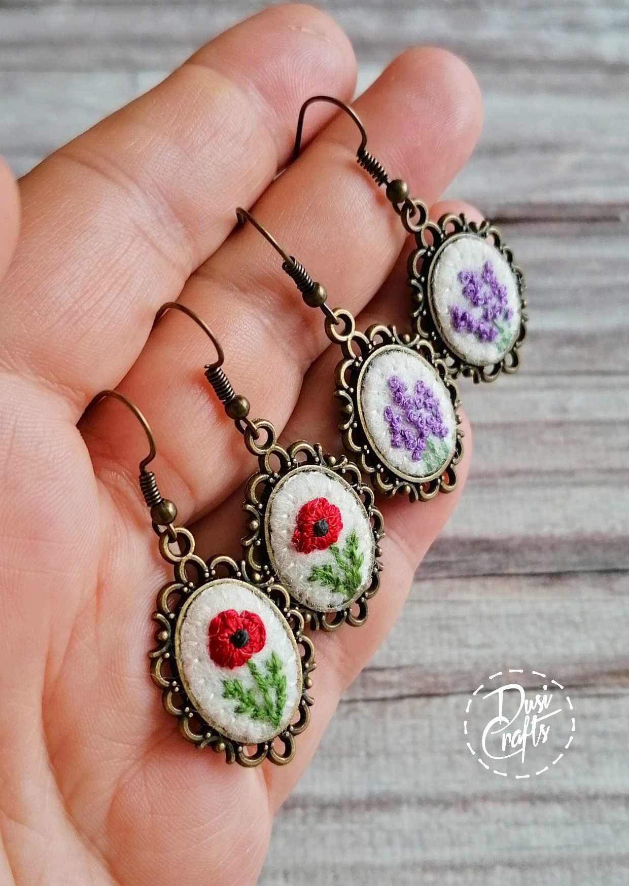 Red Poppy Earrings, Valentines day gift, Poppy Embroider Earrings, Small Dangle earrings, photo 6