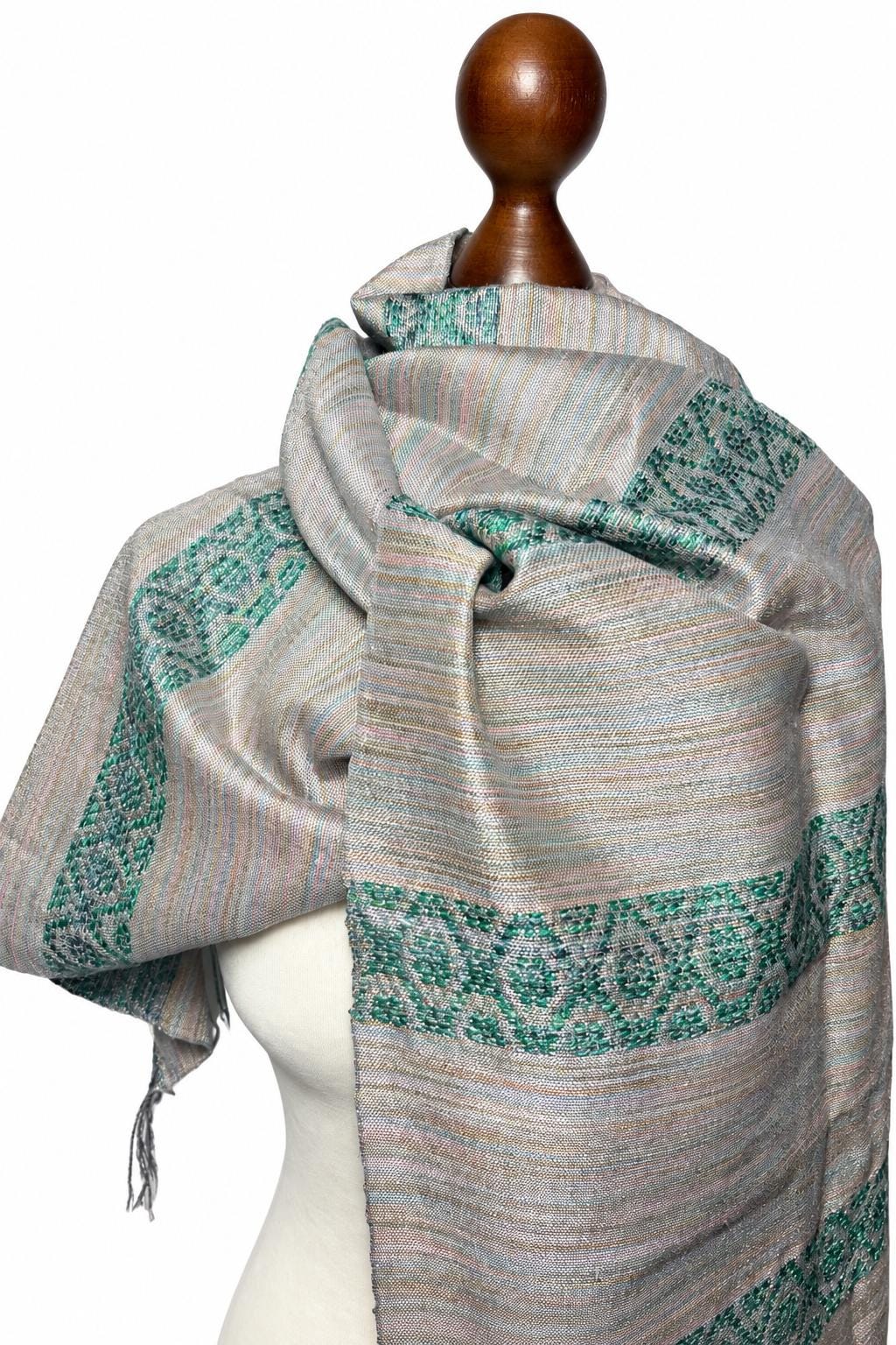 Hand-Dyed Silk Large Scarf: Lightweight Pink Green Woven Shawl, Personalizable, giftable wrap, photo 3