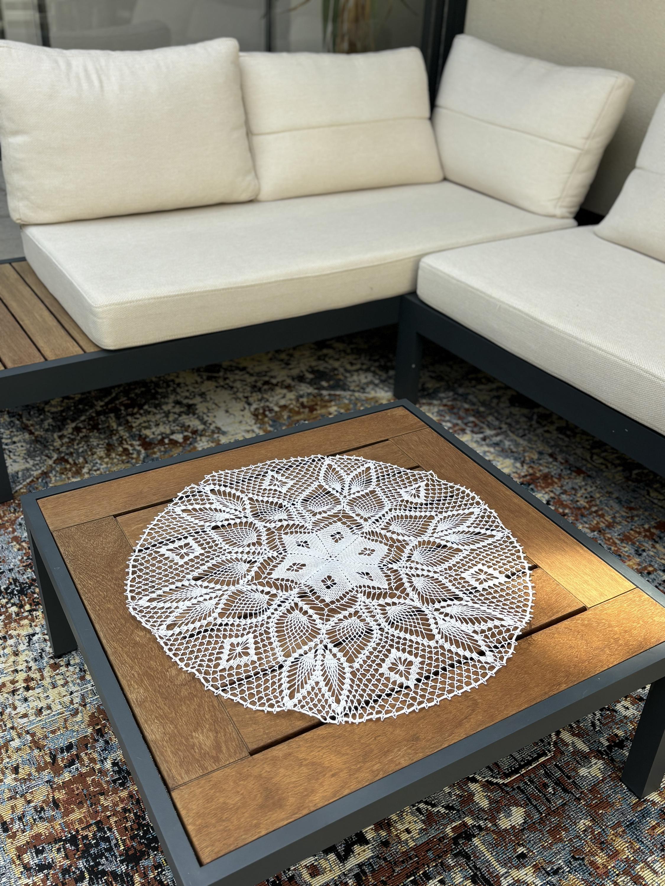 Handmade Crochet Lace Table Centerpiece, Round Floral Doily,  Farmhouse Table Runner 57x57 cm, personalized, photo 2