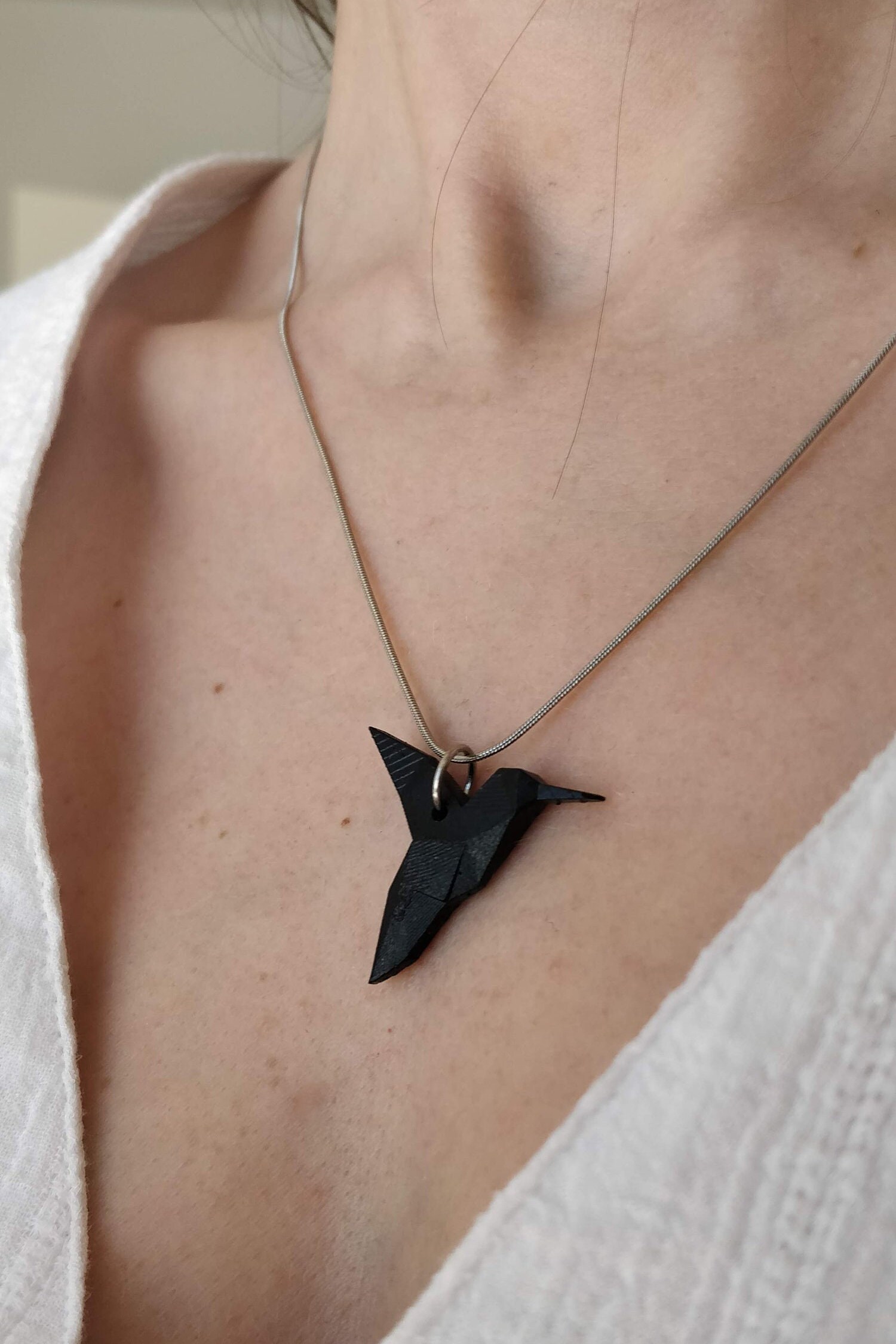 Origami Hummingbird Necklace: Geometric Resin Bird Pendant, photo 5
